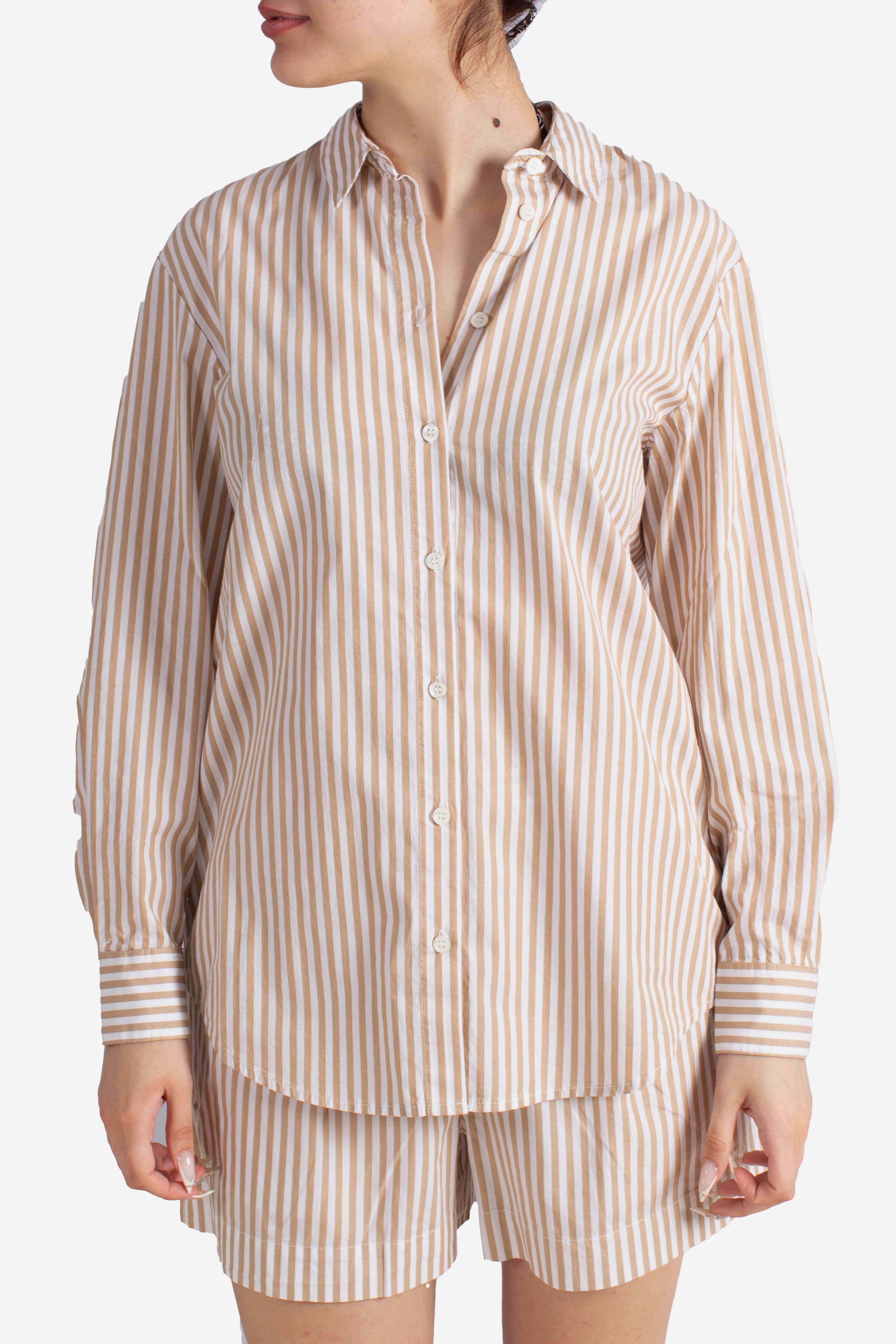 Camicia Brigitte in cotone a righe beige con ricamo Sport Club