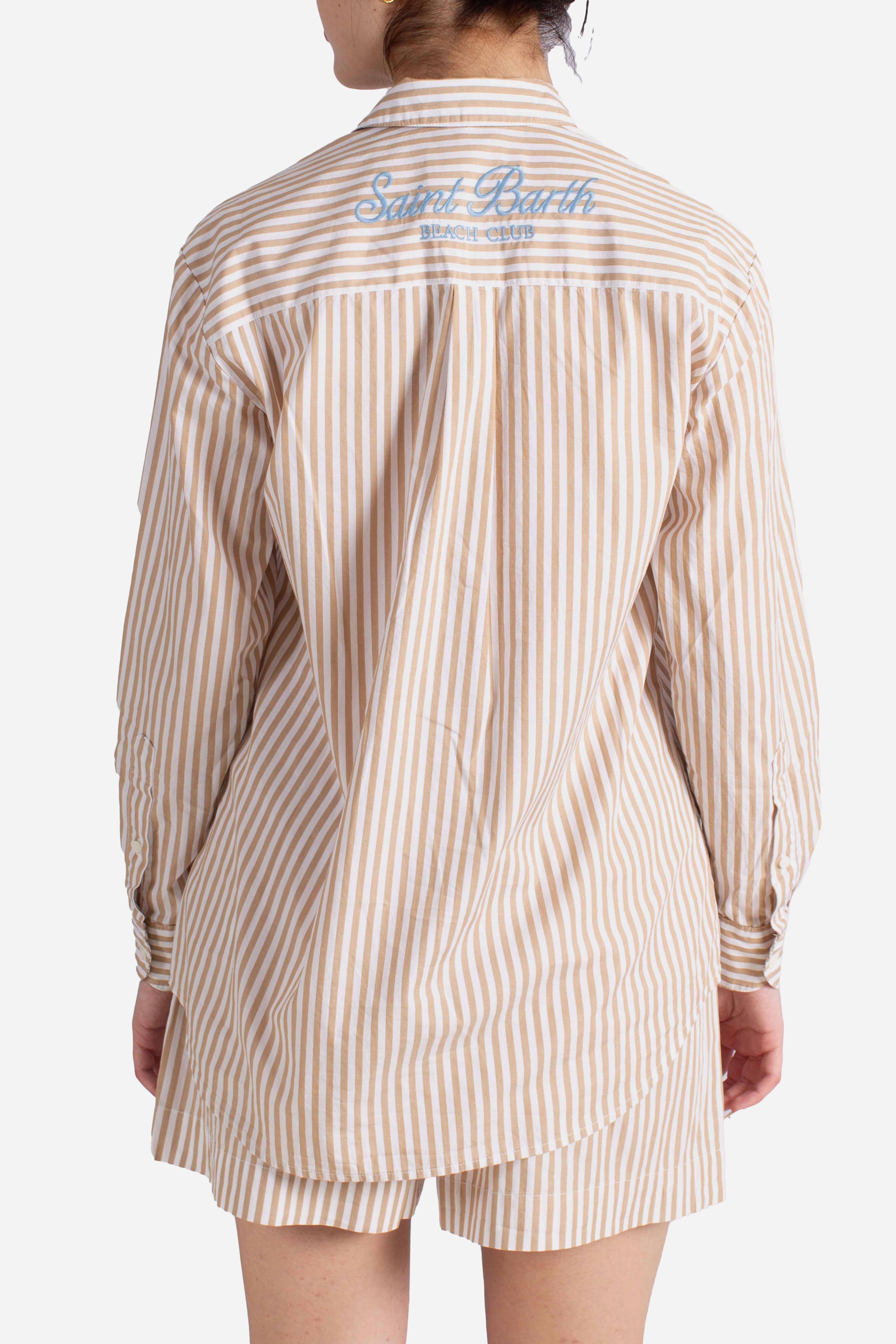 Camicia Brigitte in cotone a righe beige con ricamo Sport Club