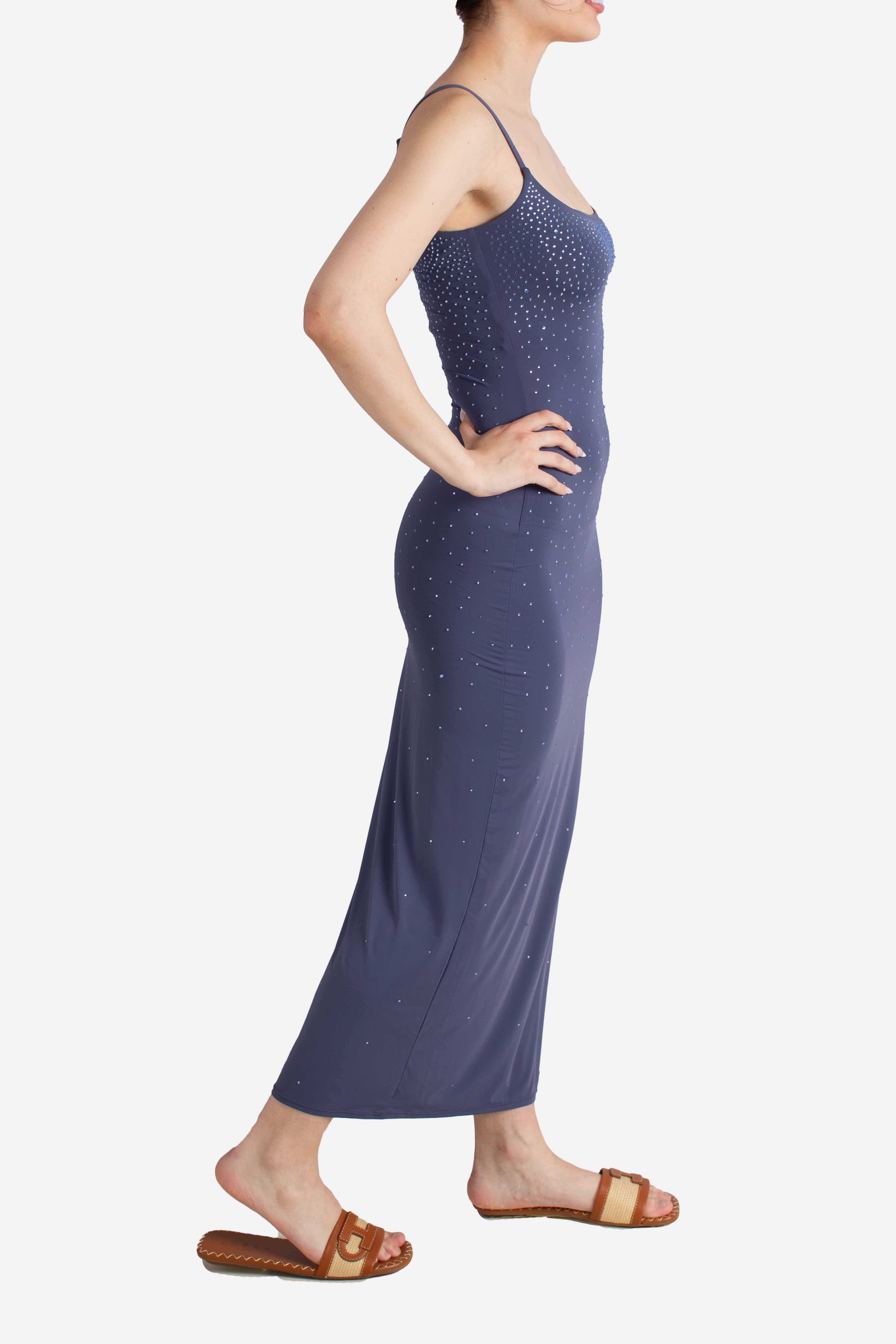 Abito lungo Evy blu con strass effetto degradé