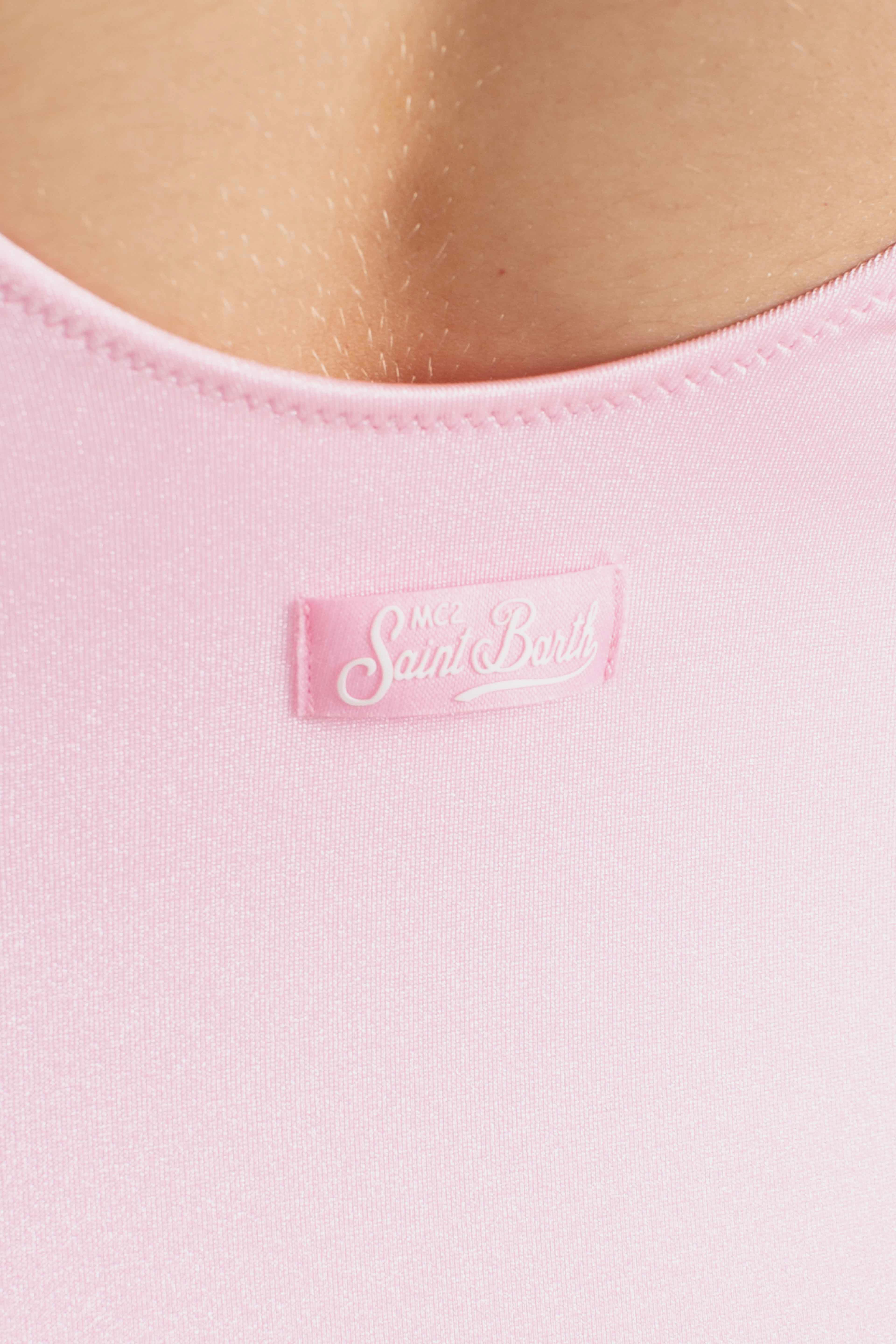 Costume intero Lora a righe rosa con stampa con strass