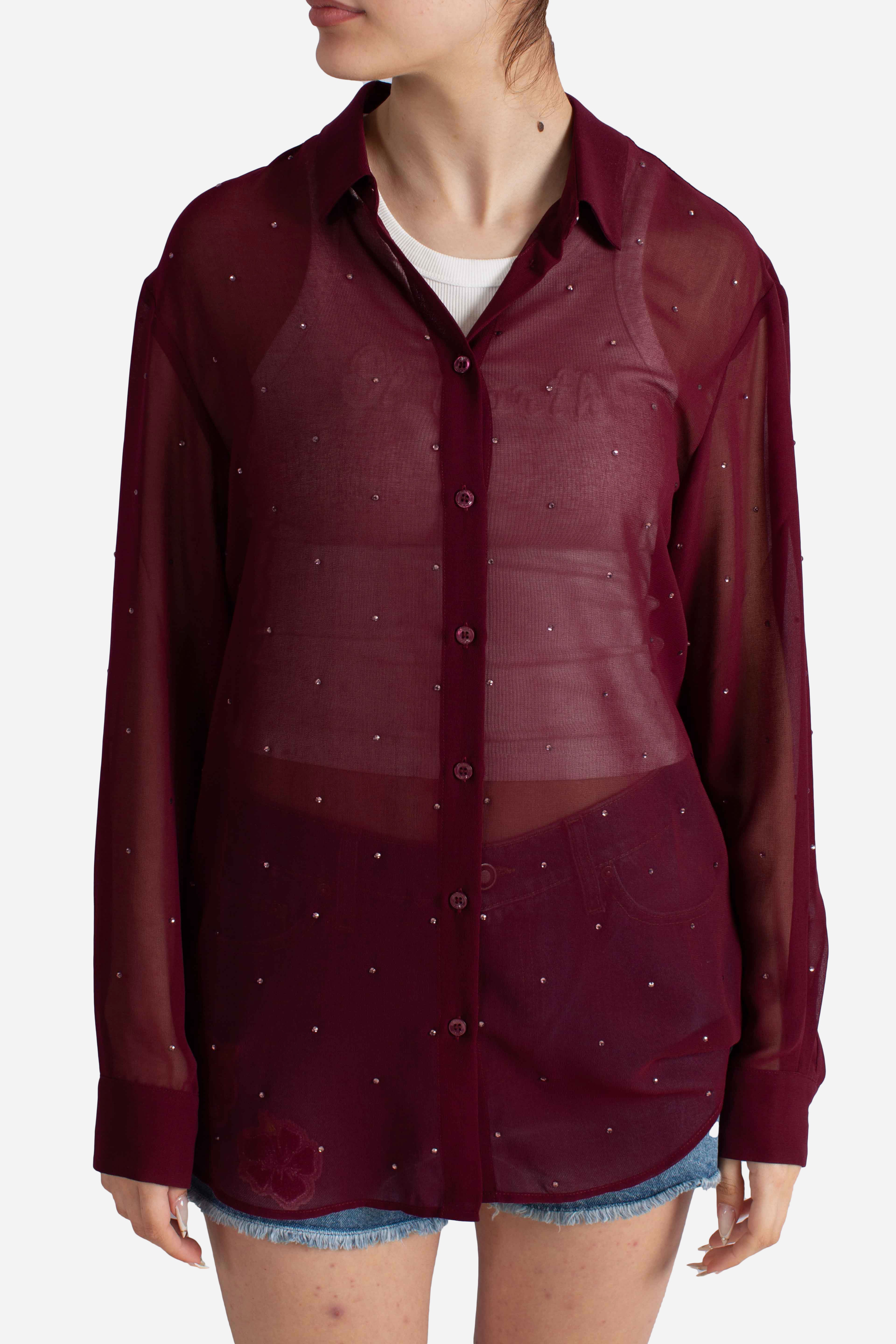 Camicia Brigitte in georgette strass bordeaux