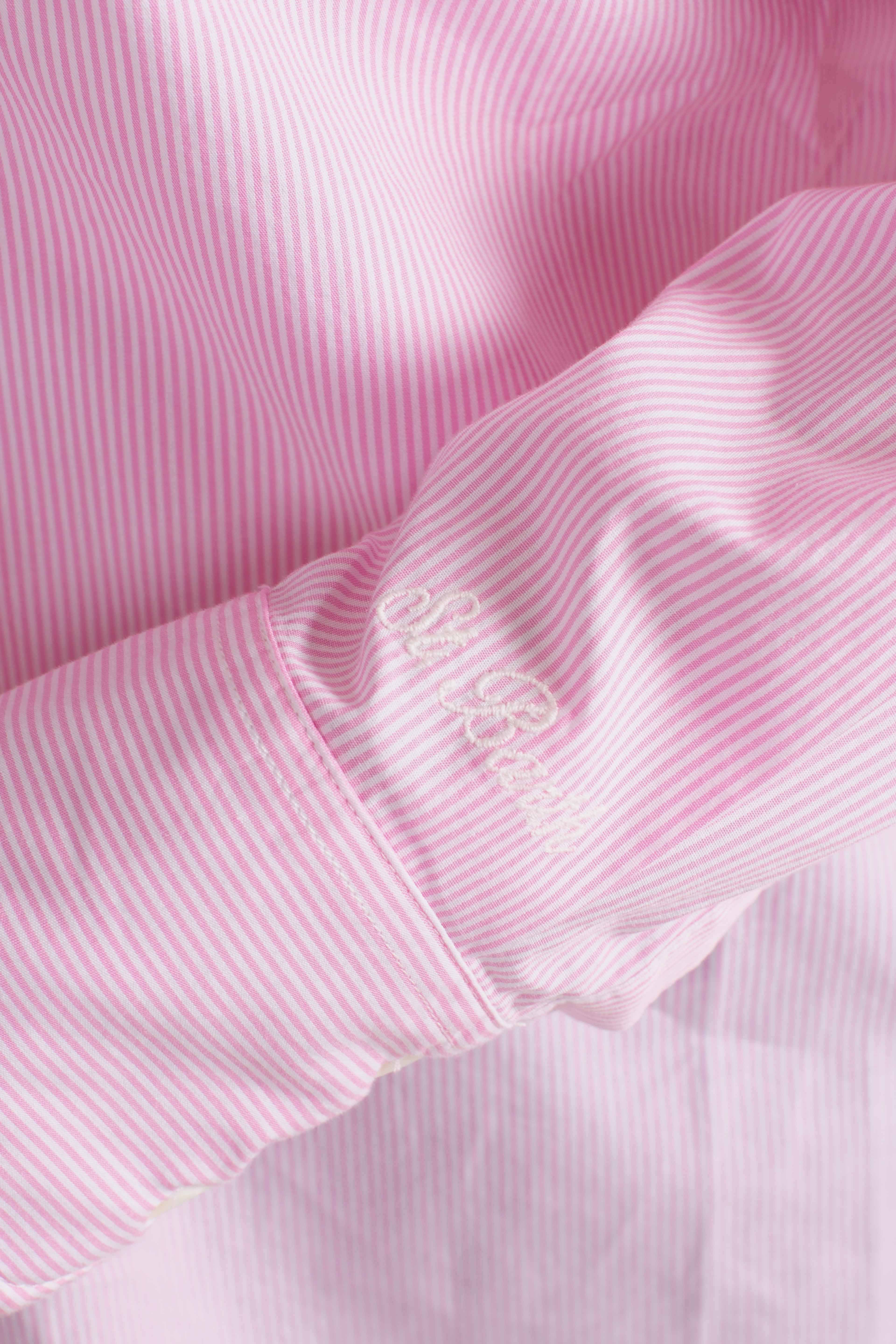 Camicia Cristal in popeline di cotone a righe rosa con ricami