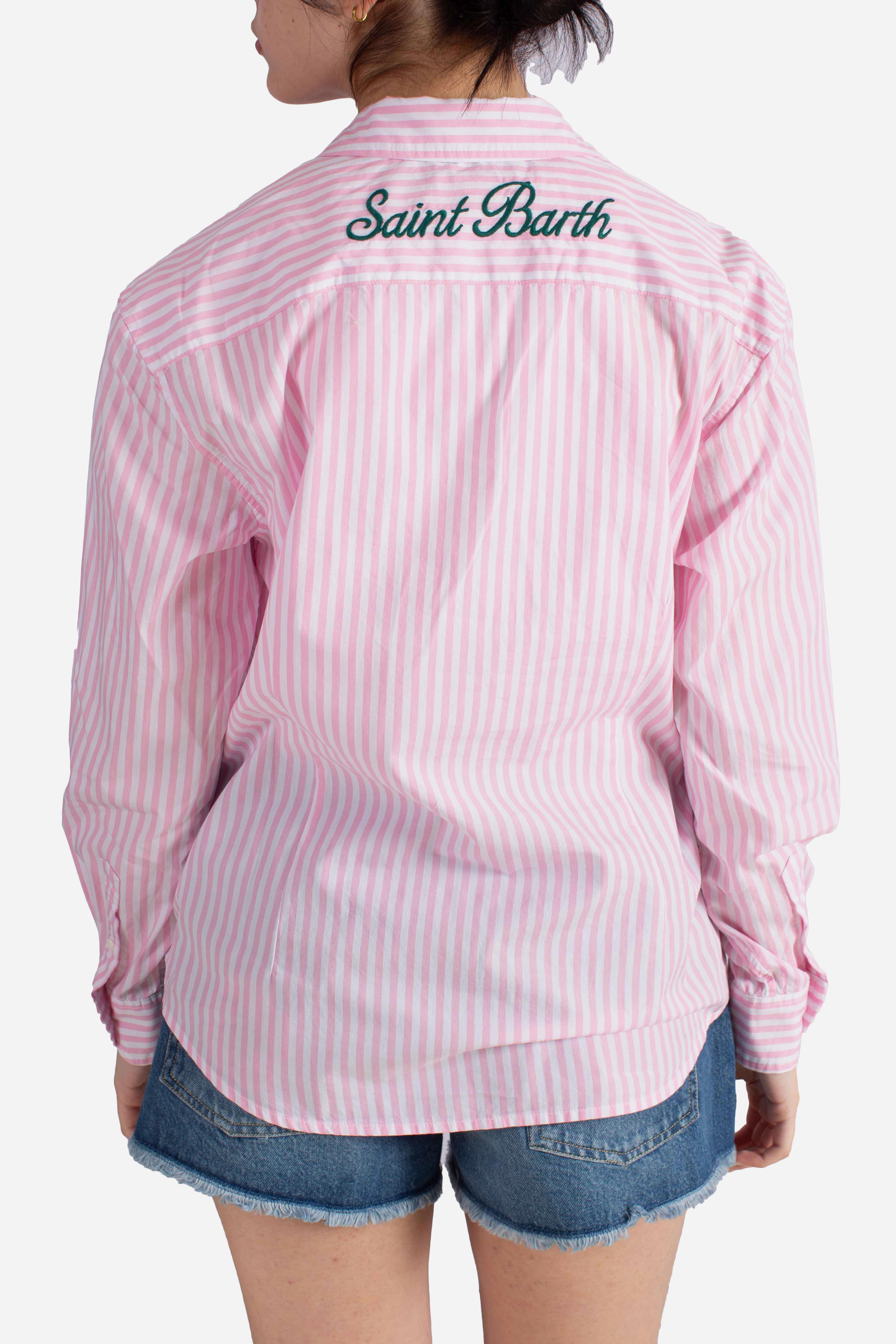 Camicia Meredith in cotone a righe rosa con ricamo Saint Barth