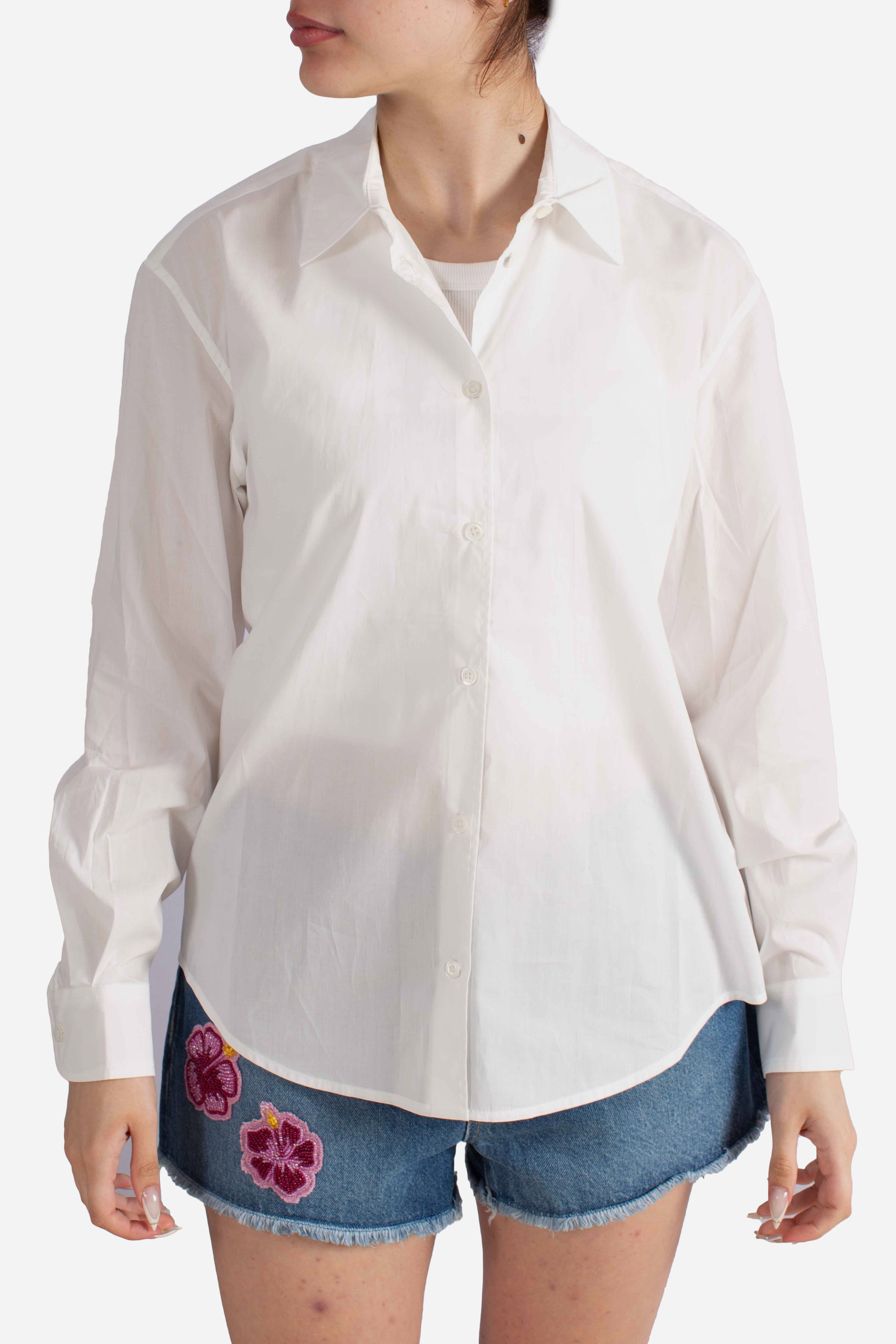 Camicia Meredith in cotone bianco con ricamo Saint Barth applicato