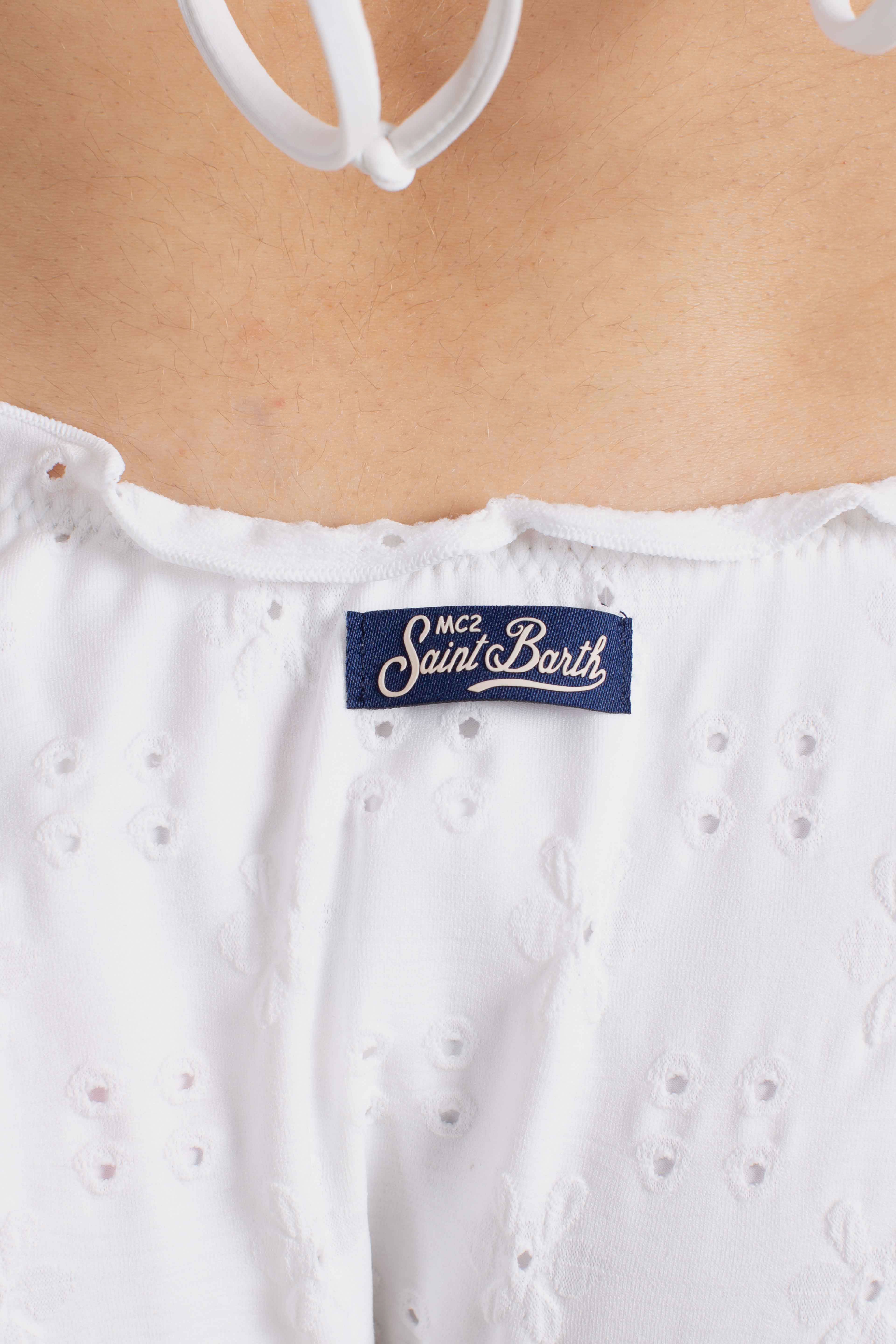 Moon slip mare classico in pizzo Sangallo color bianco