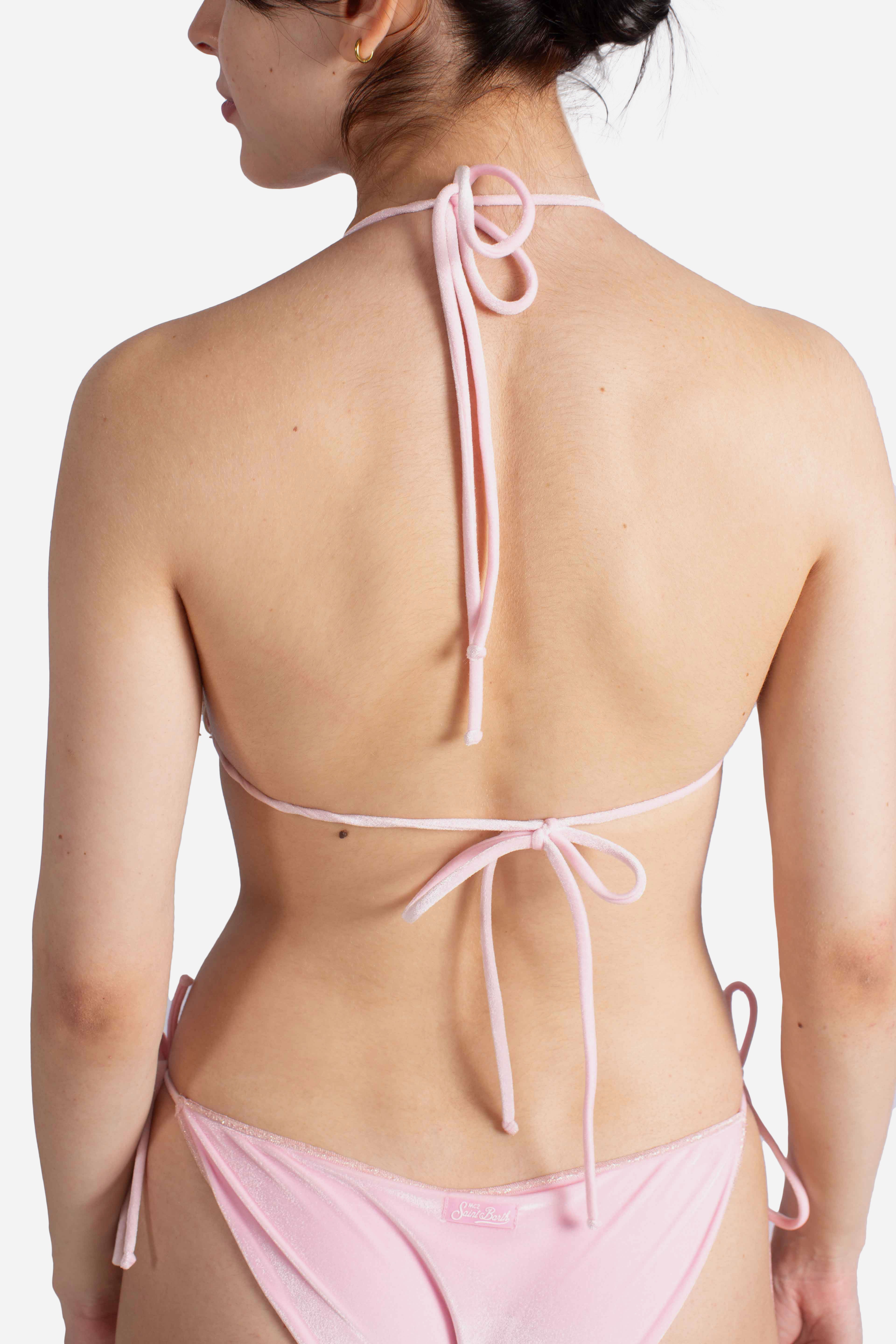 Top bikini Leah Overlock triangolo in velluto pink
