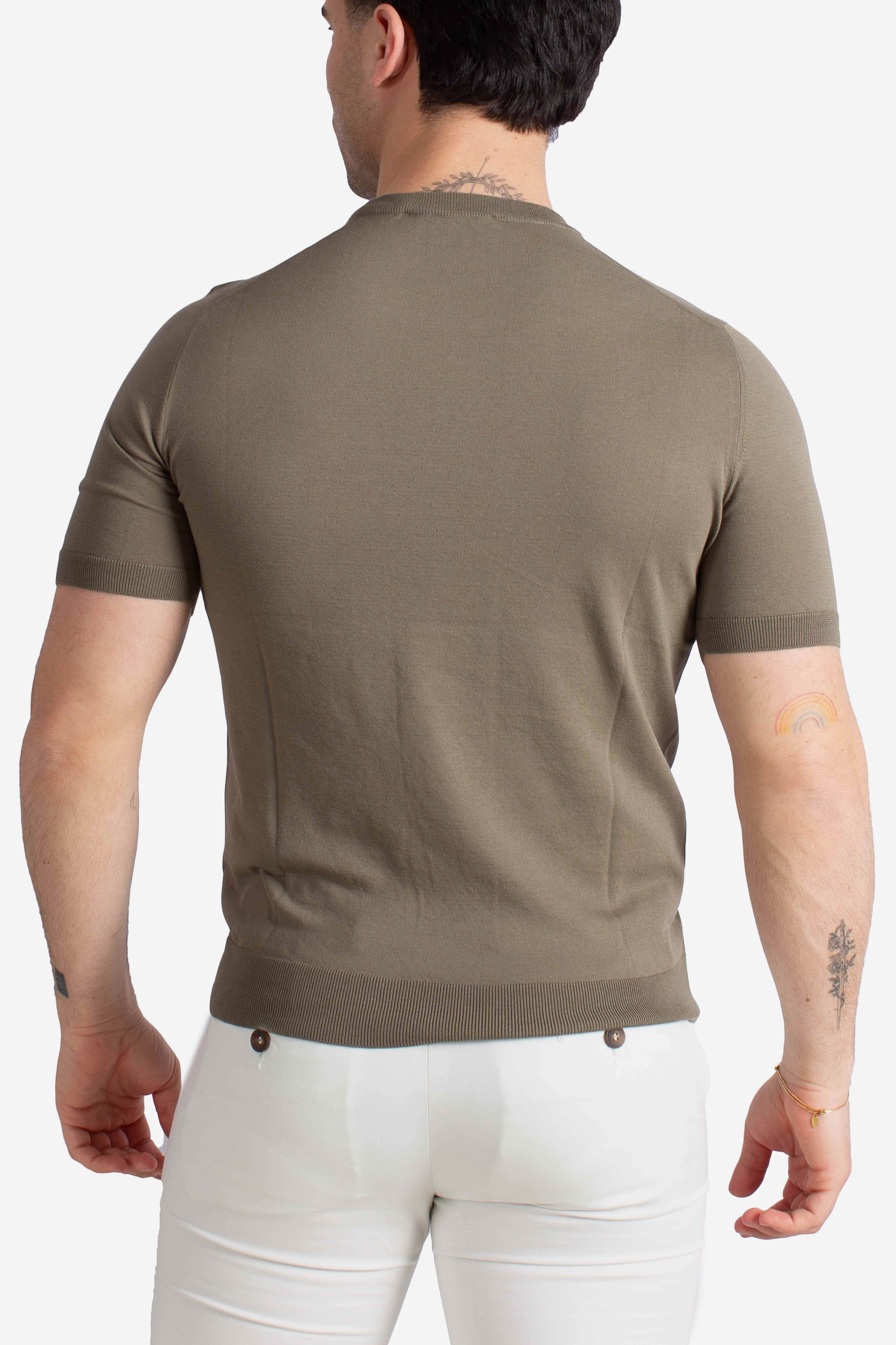 Maglia girocollo in cotone extra-fine verde militare