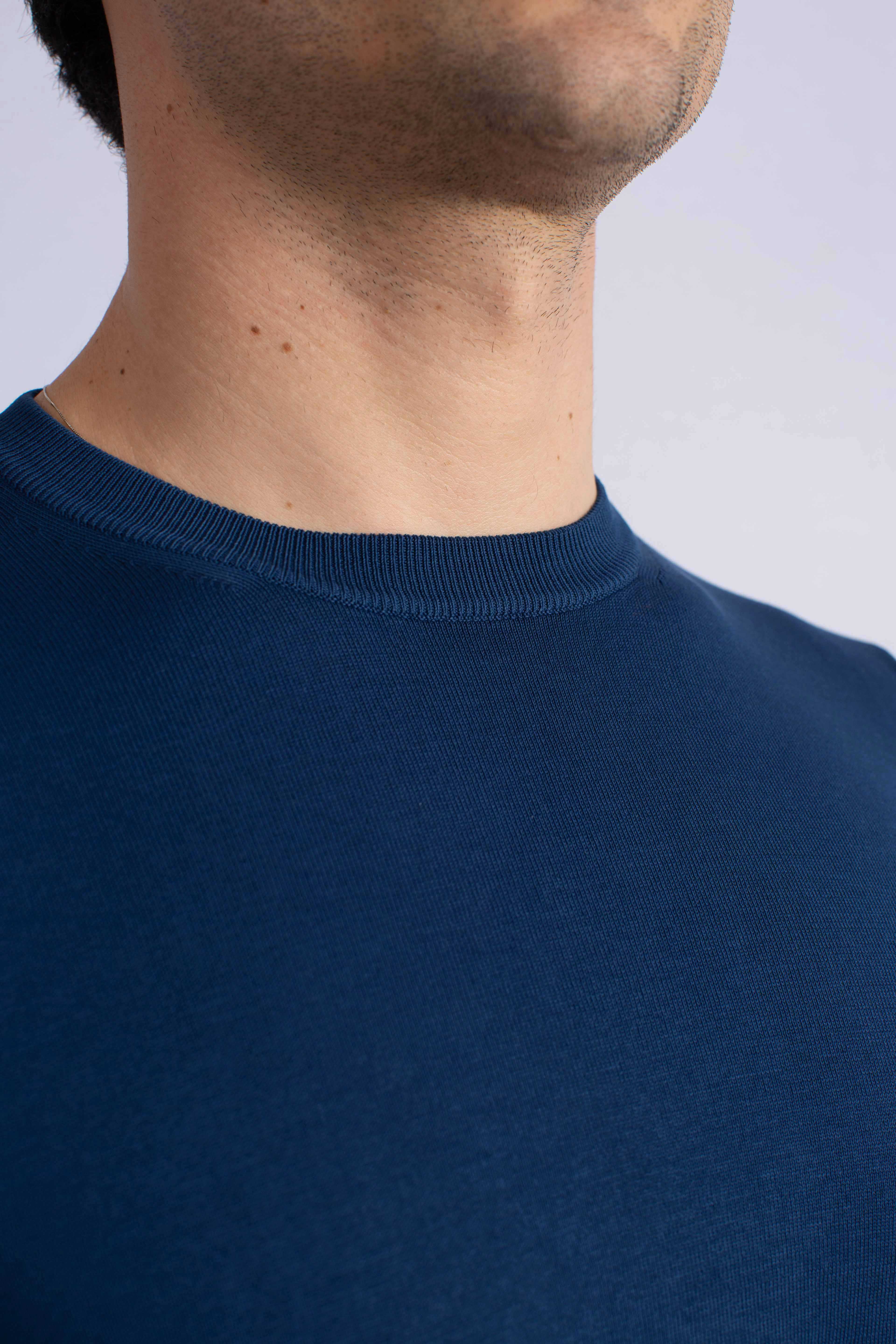 Maglia girocollo in cotone extrafine blu navy