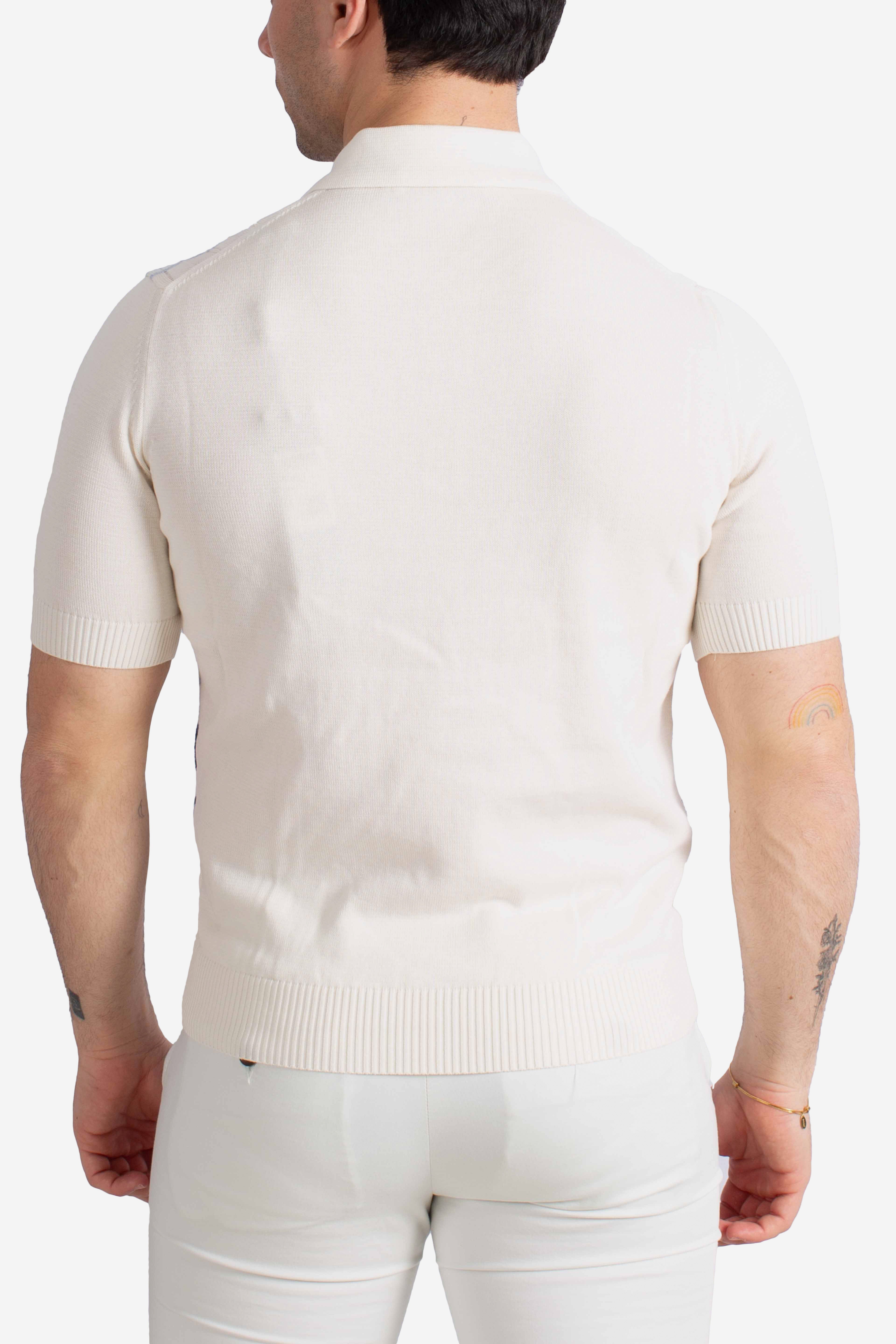 Polo uomo in cotone stretch blu white royal con motivo jacquard geometrico