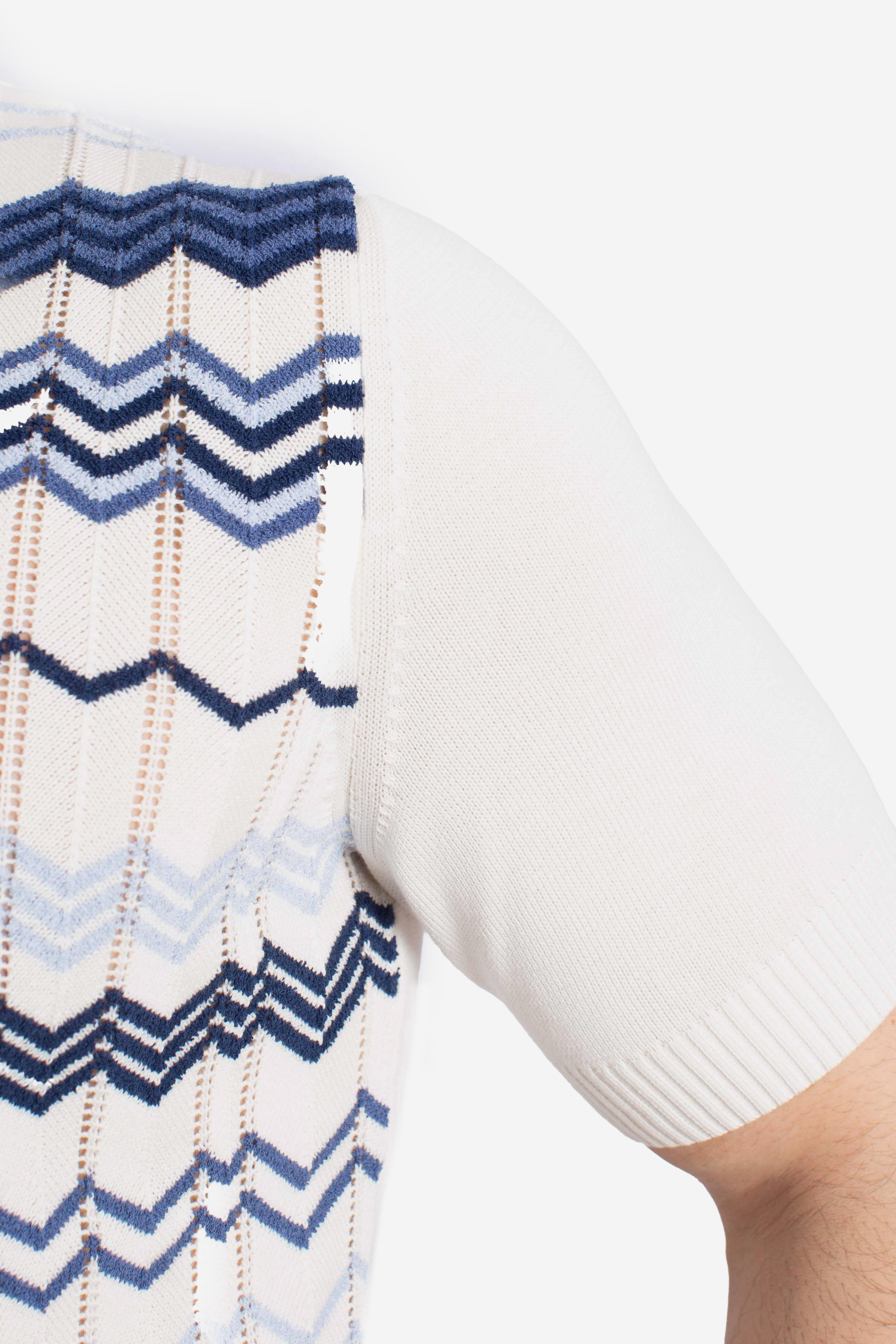 Polo uomo in cotone stretch blu white royal con motivo jacquard geometrico