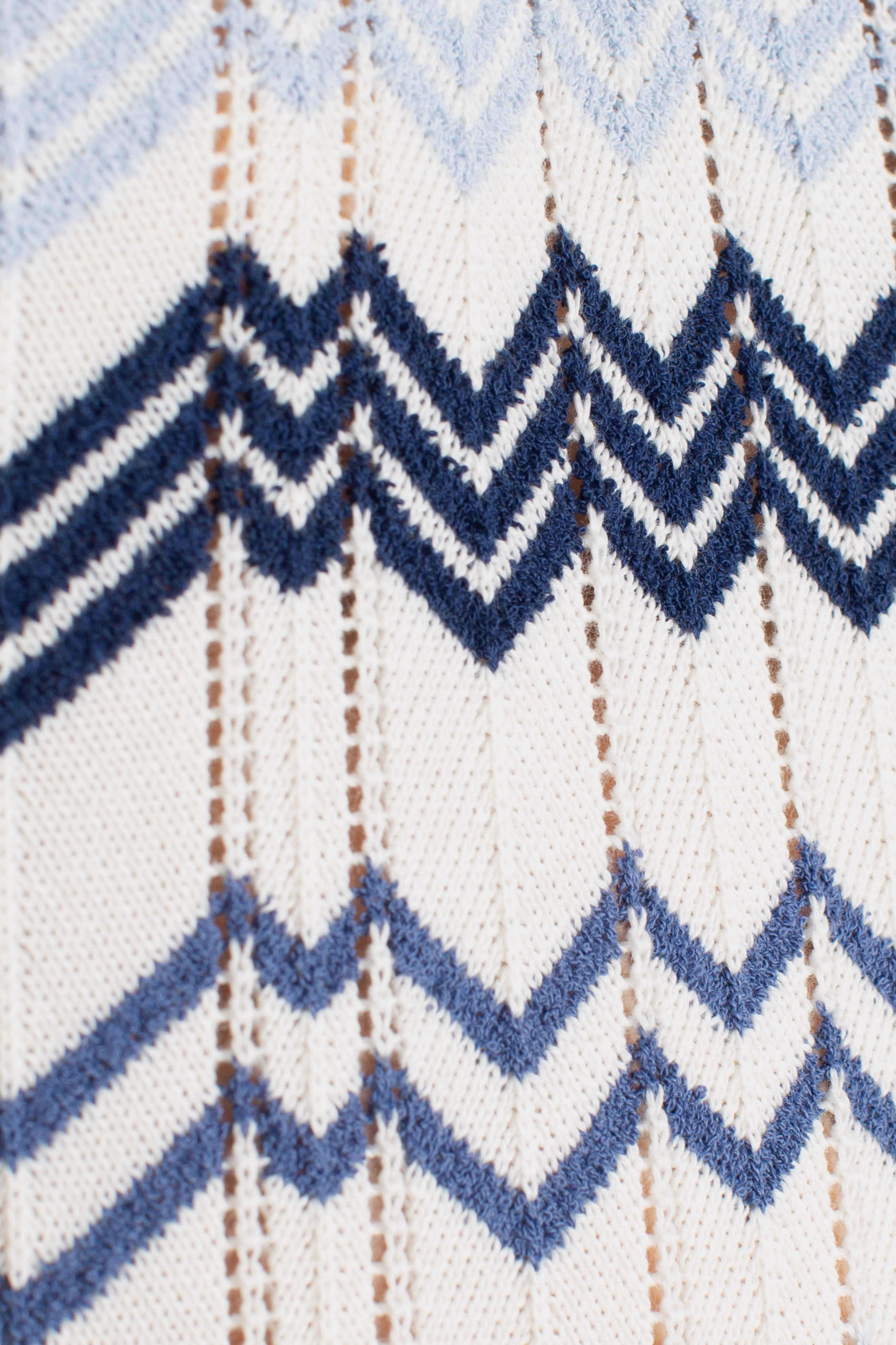 Polo uomo in cotone stretch blu white royal con motivo jacquard geometrico