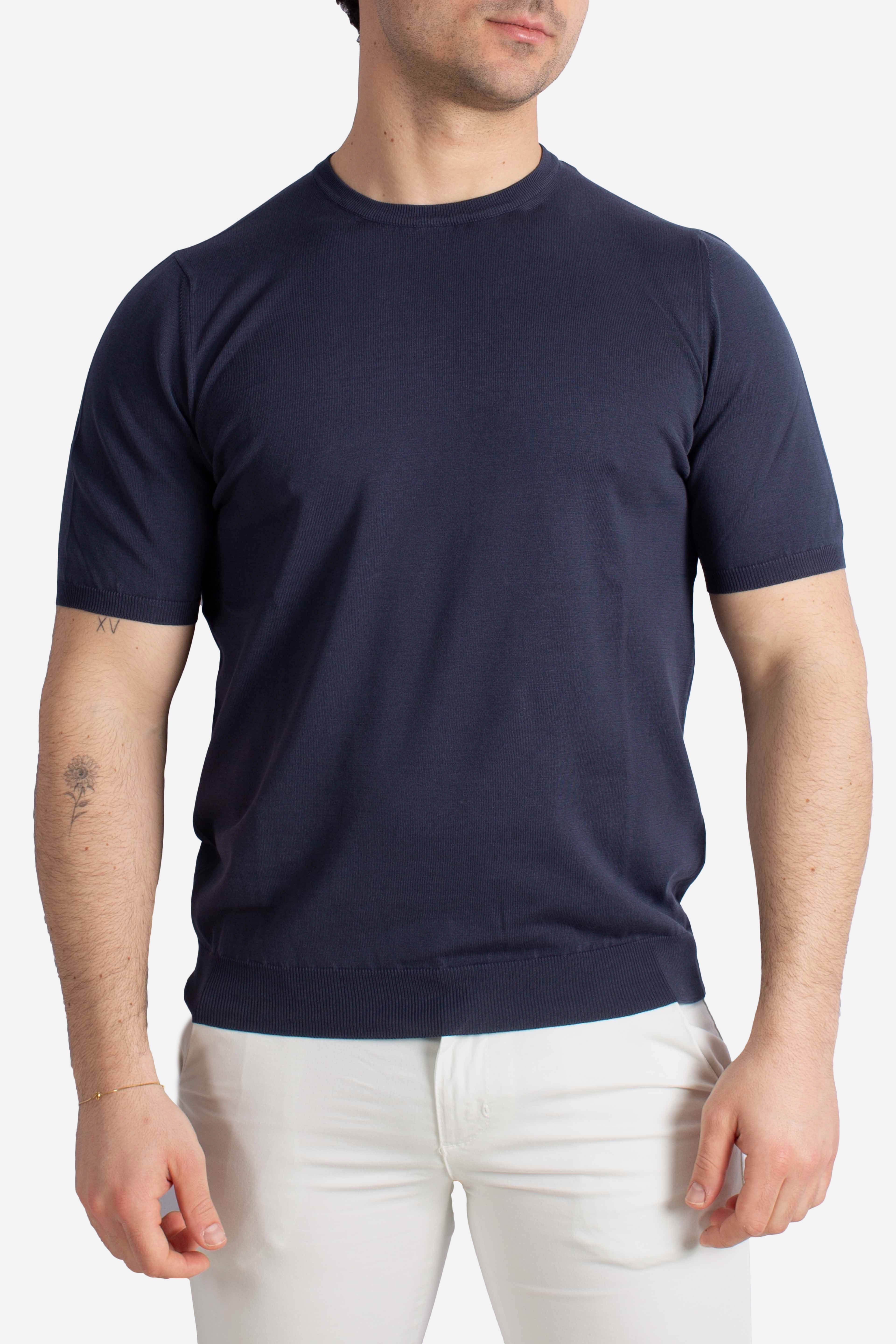 Maglia girocollo in cotone extra-fine blu navy