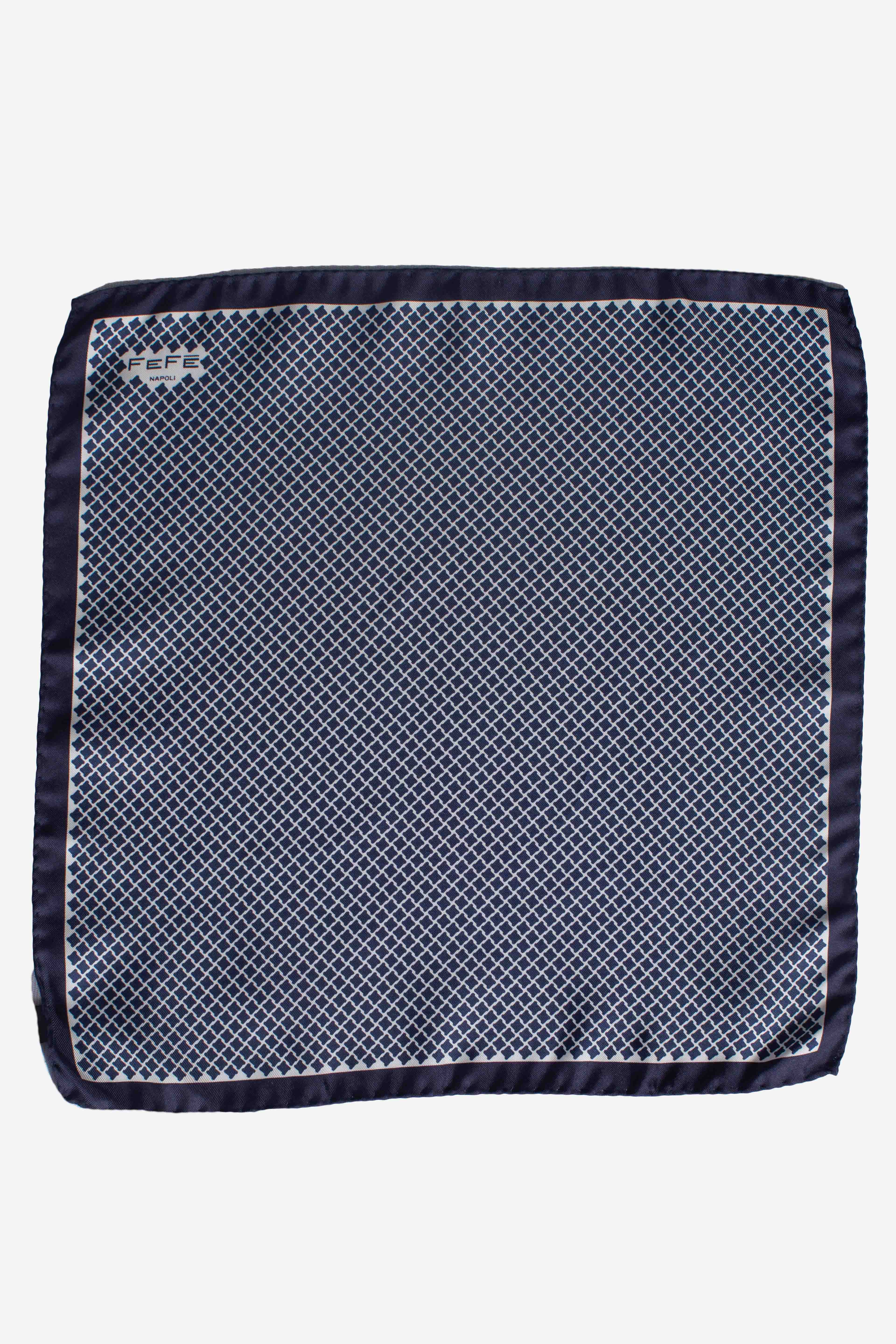 Pochette in seta rombi blu bianco