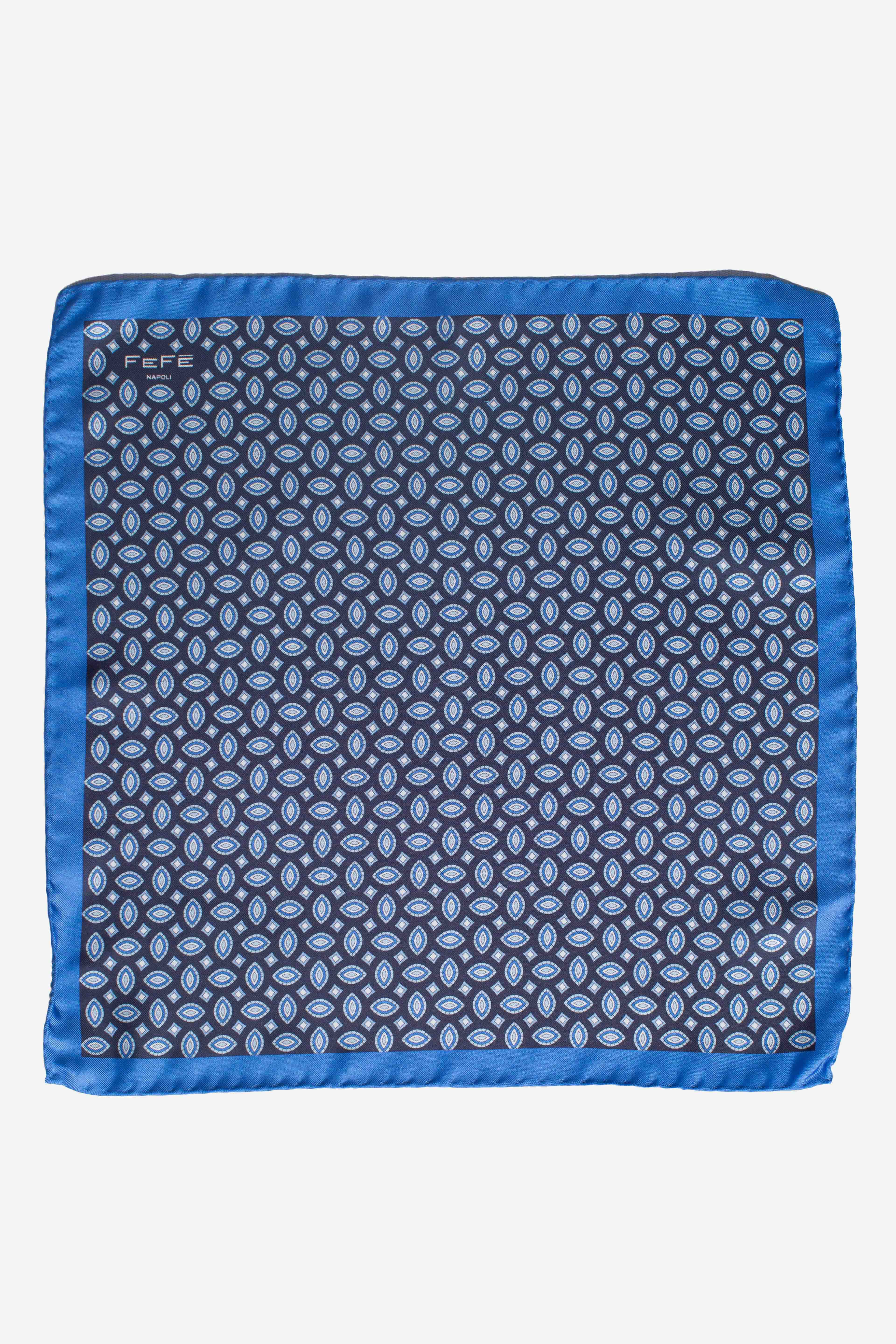 Pochette in seta semi rombi blu