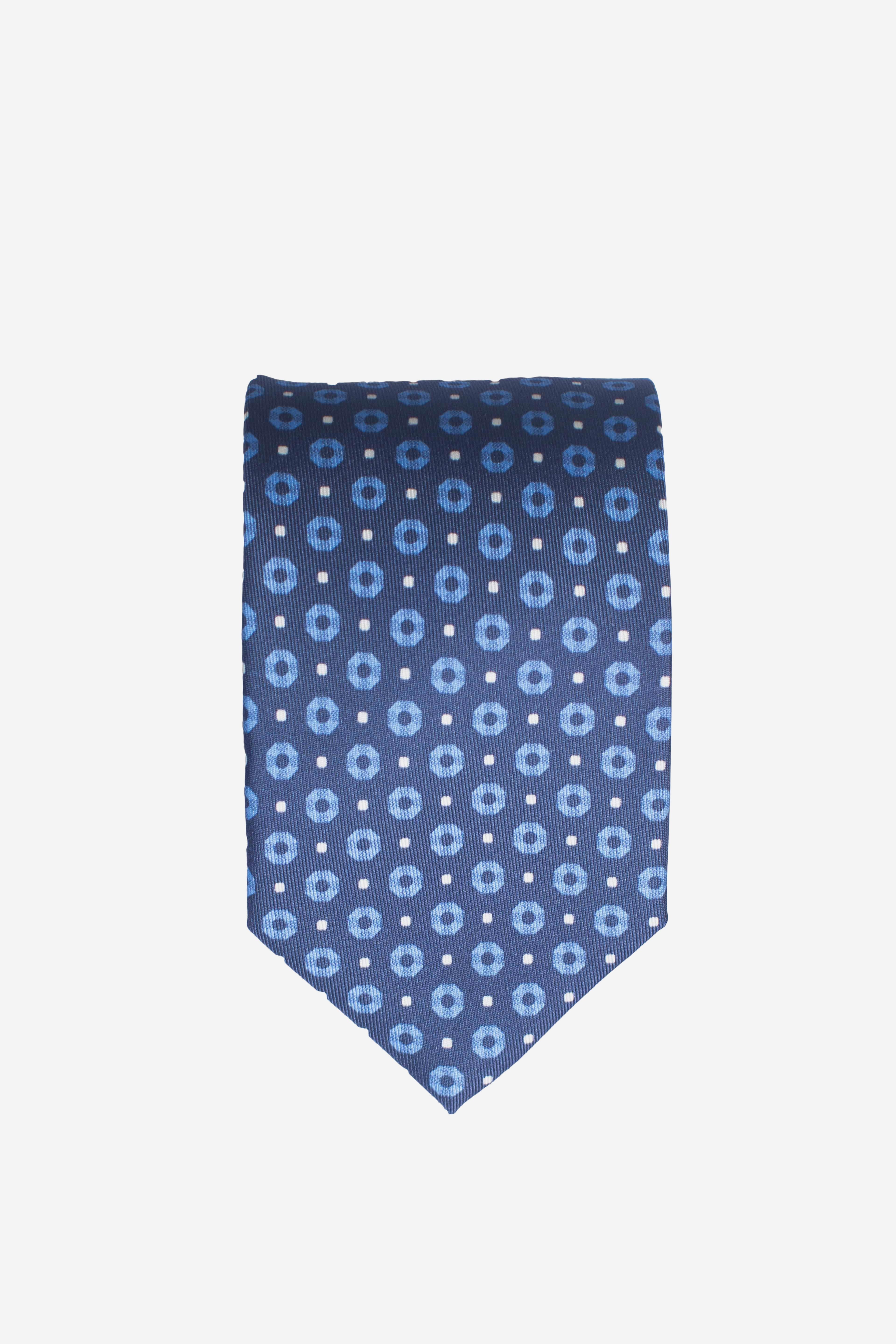 Cravatta in seta geometrico pois blu