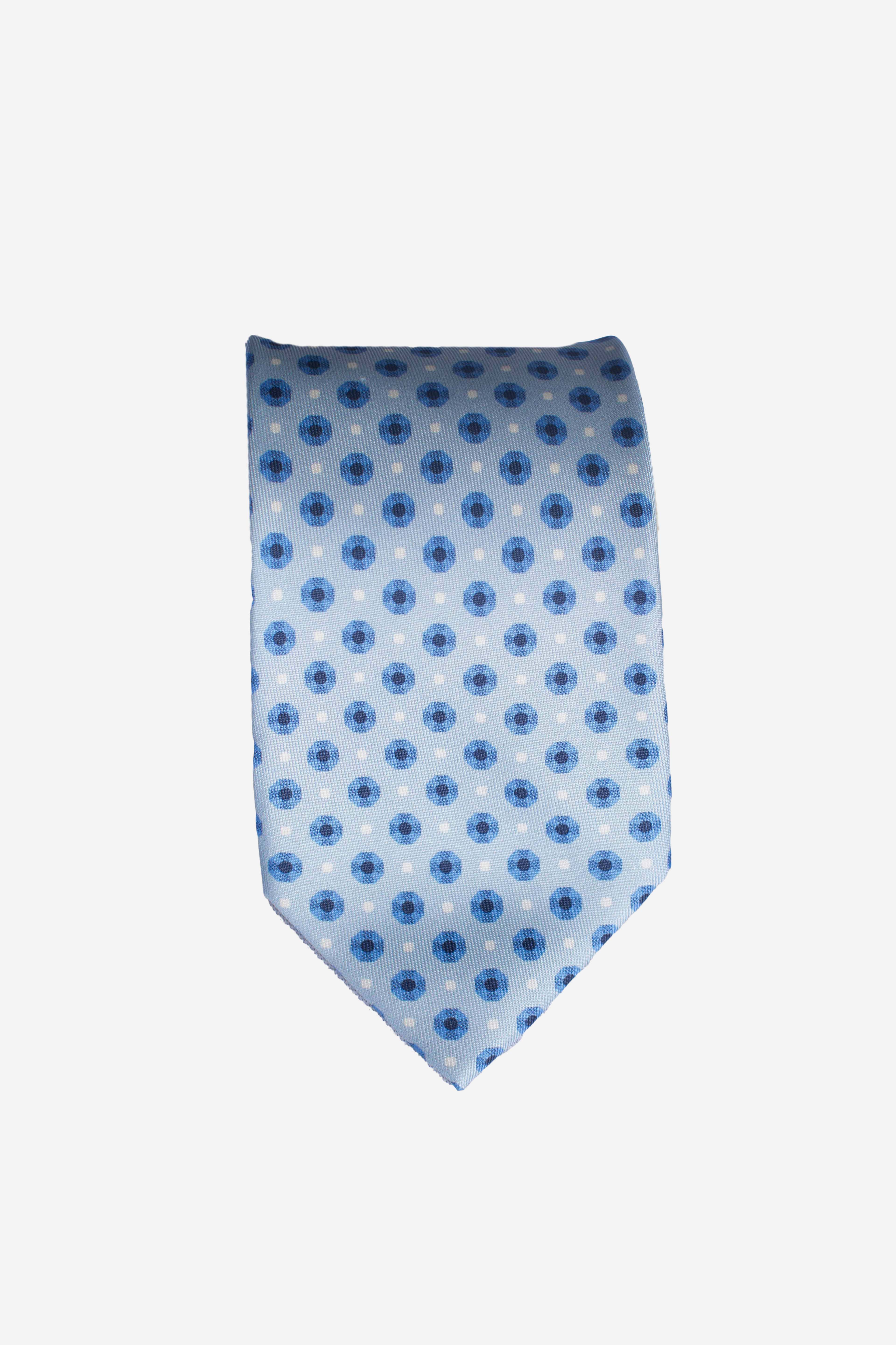 Cravatta in seta geometrico pois celeste