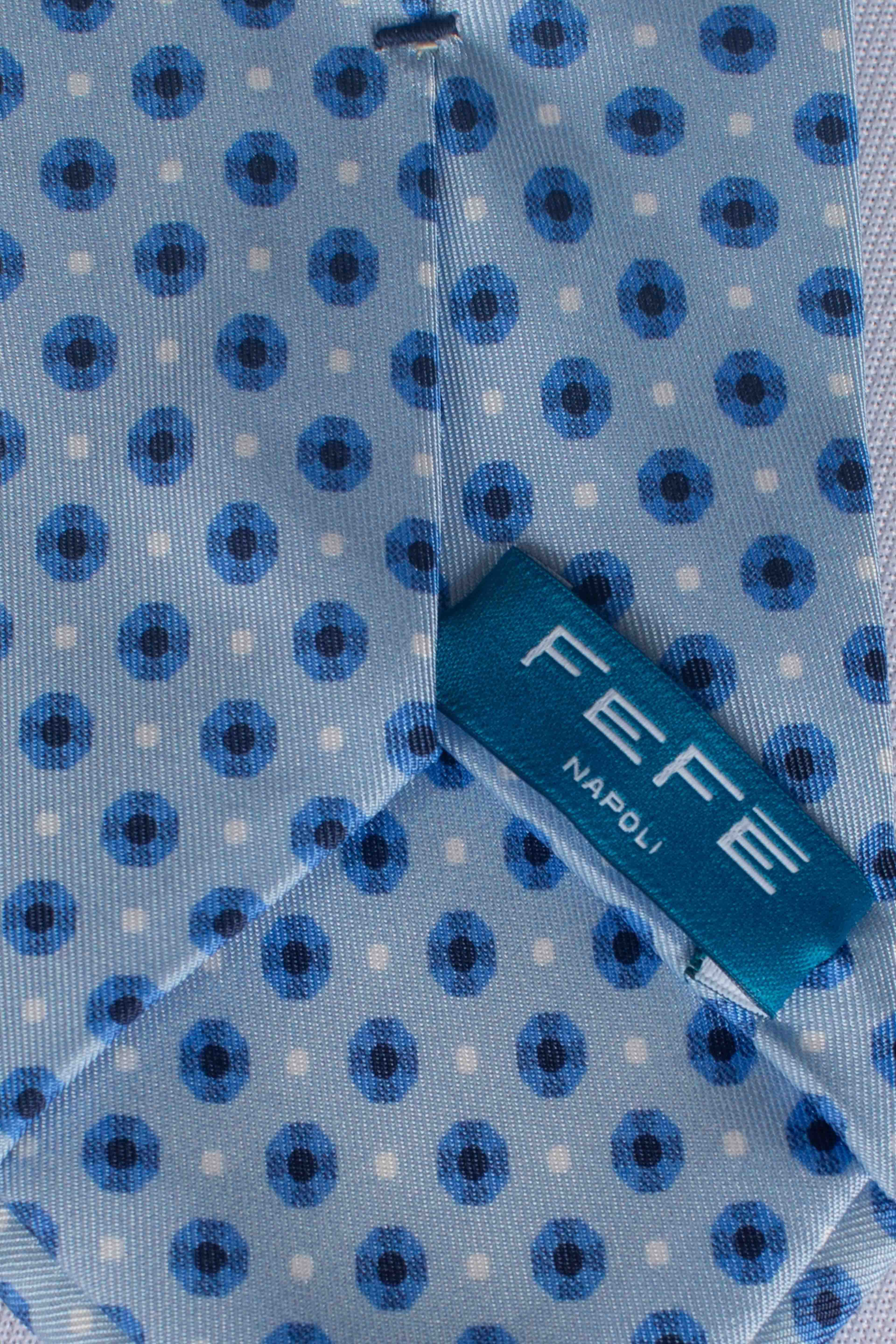 Cravatta in seta geometrico pois celeste