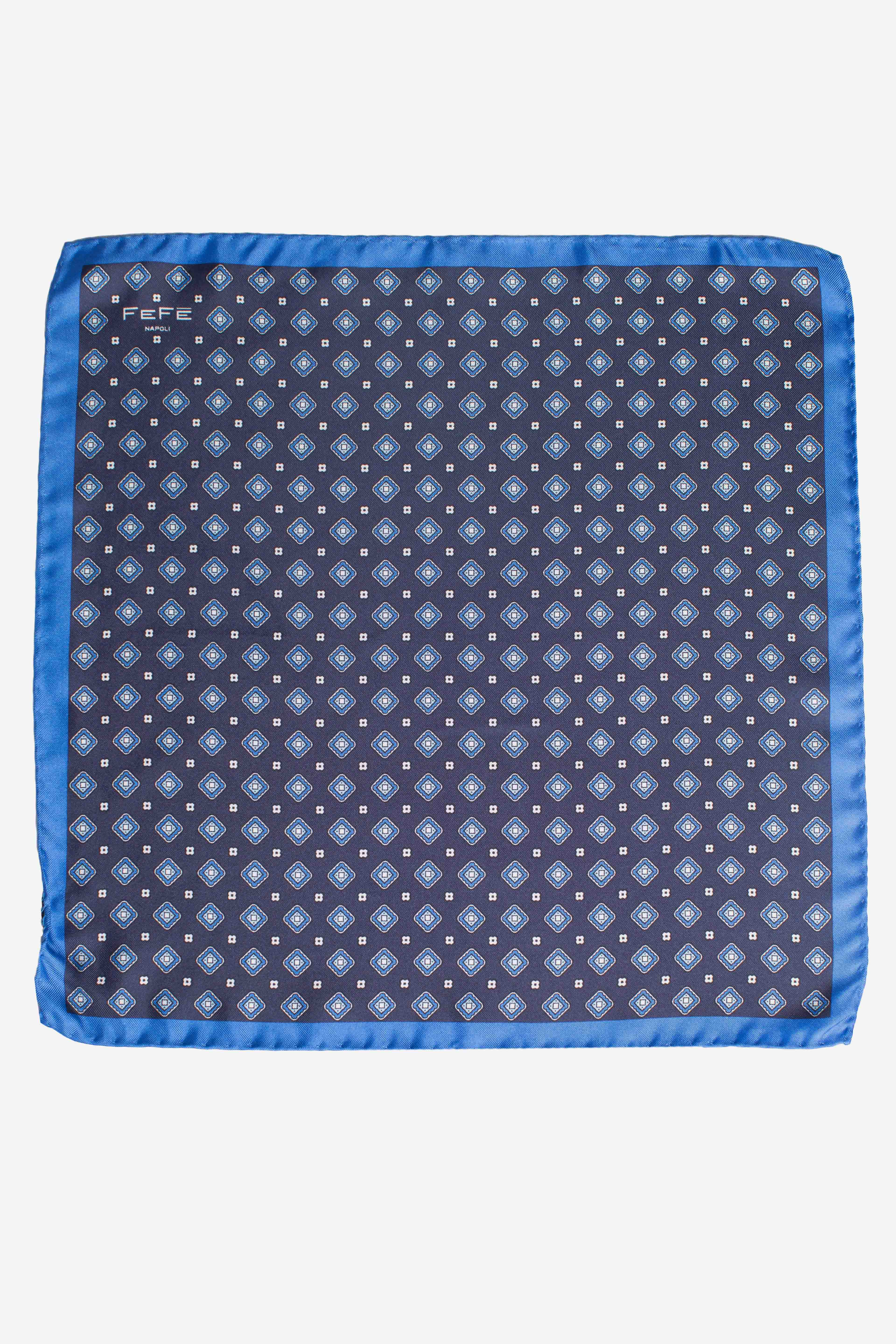 Pochette in seta semi rombi fiori blu