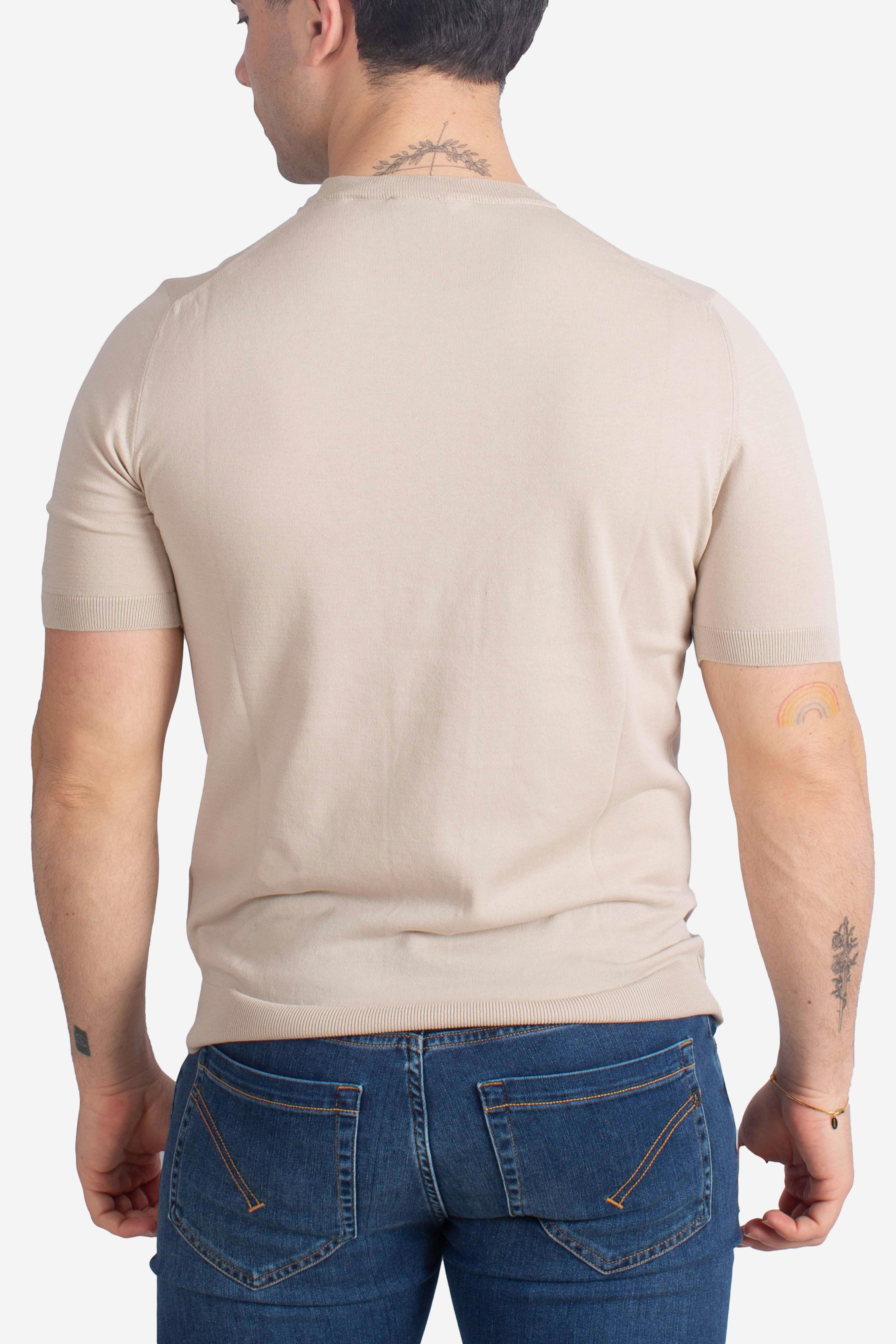 Maglia girocollo in cotone extra-fine beige chiaro