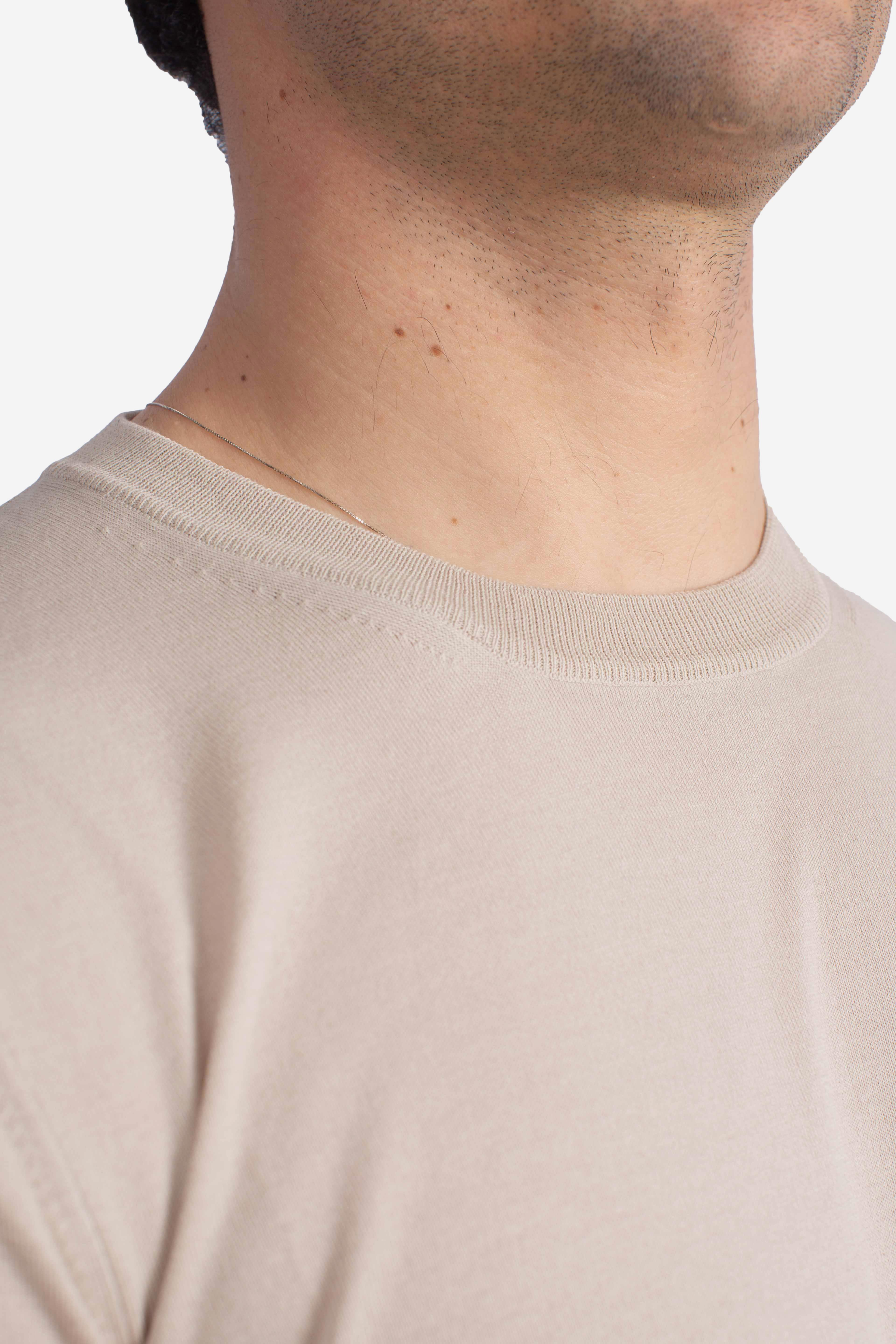 Maglia girocollo in cotone extra-fine beige chiaro