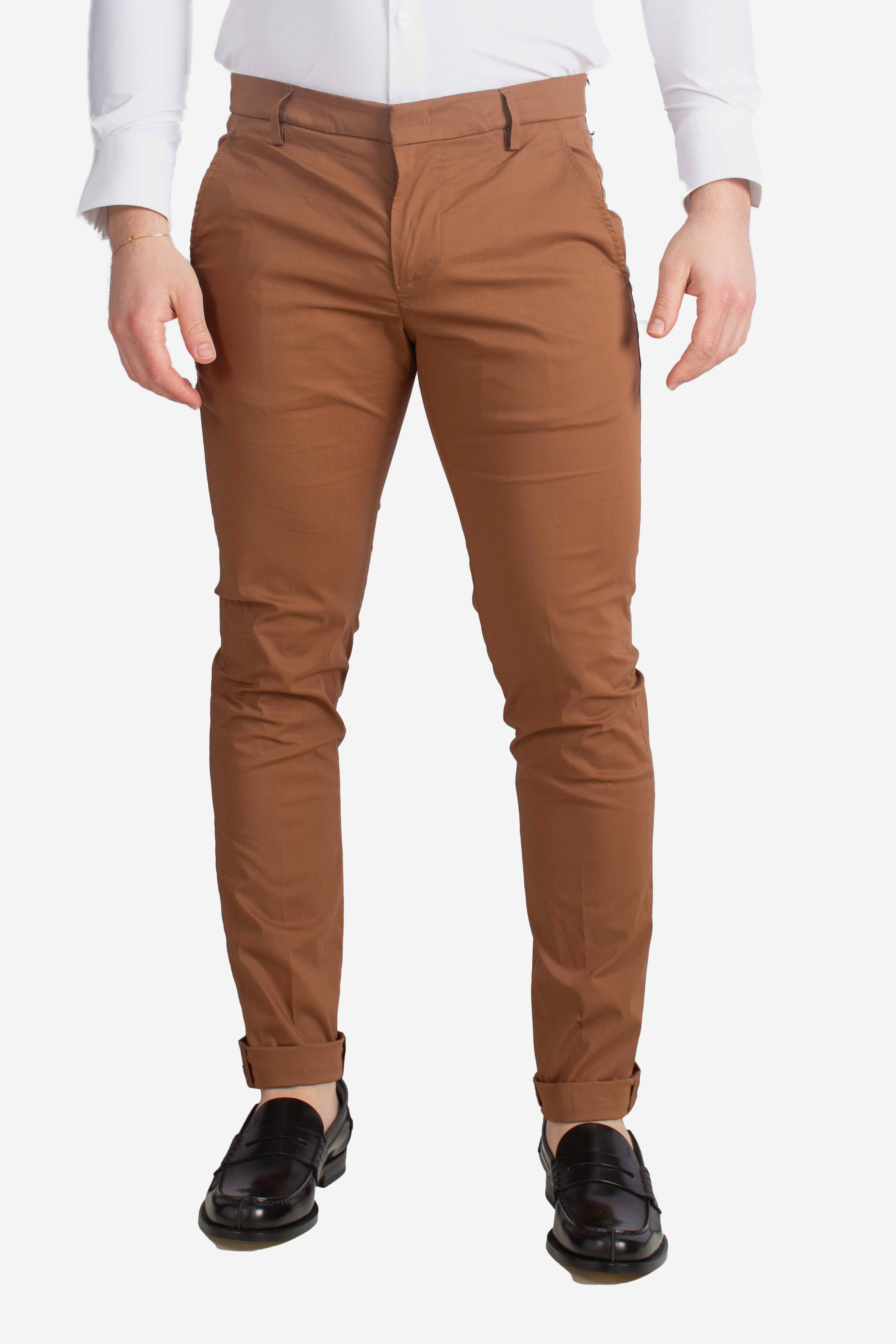 Pantalone slim chino Gaubert in popeline cotone nylon corteccia