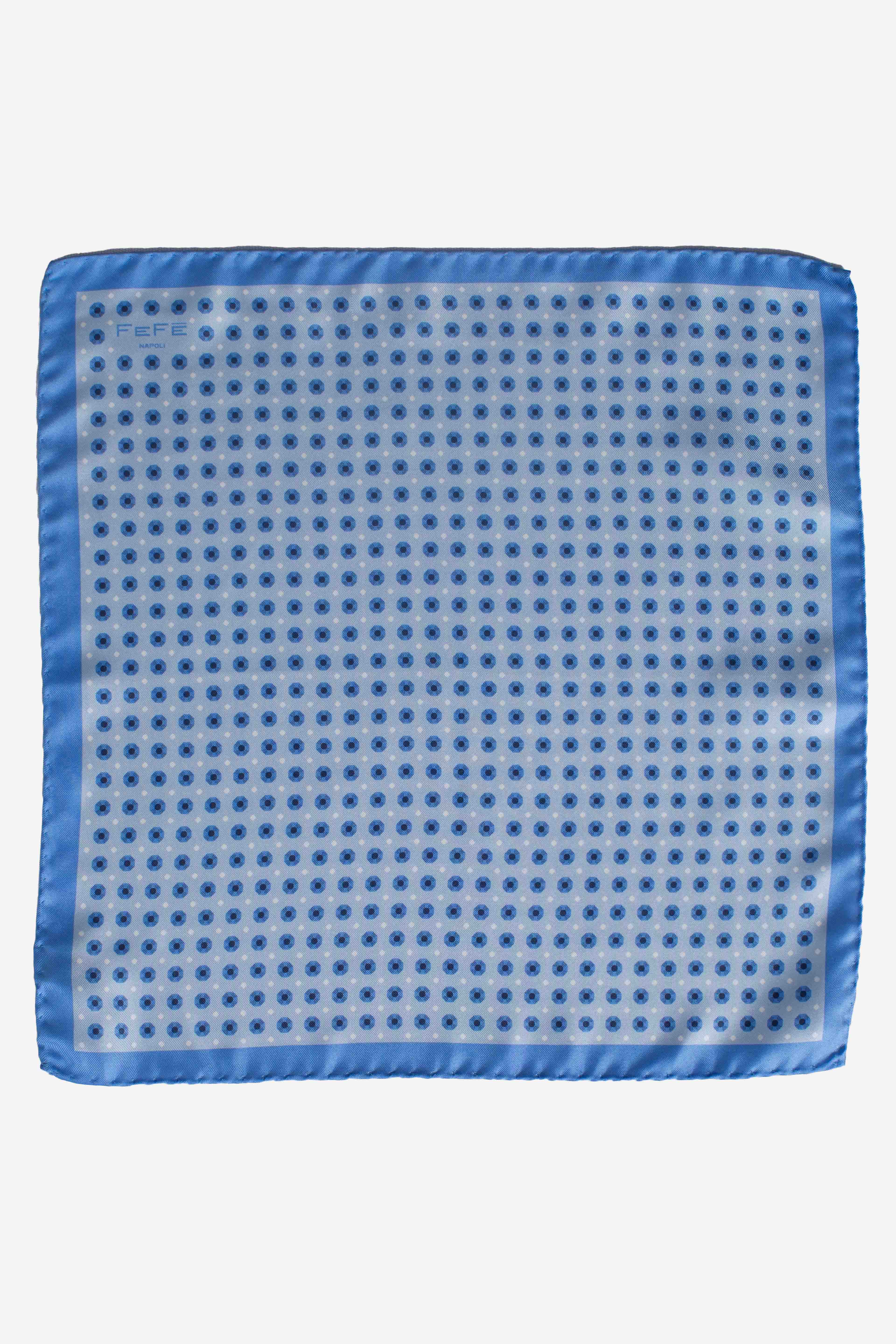 Pochette in seta stampa geometrico pois celeste