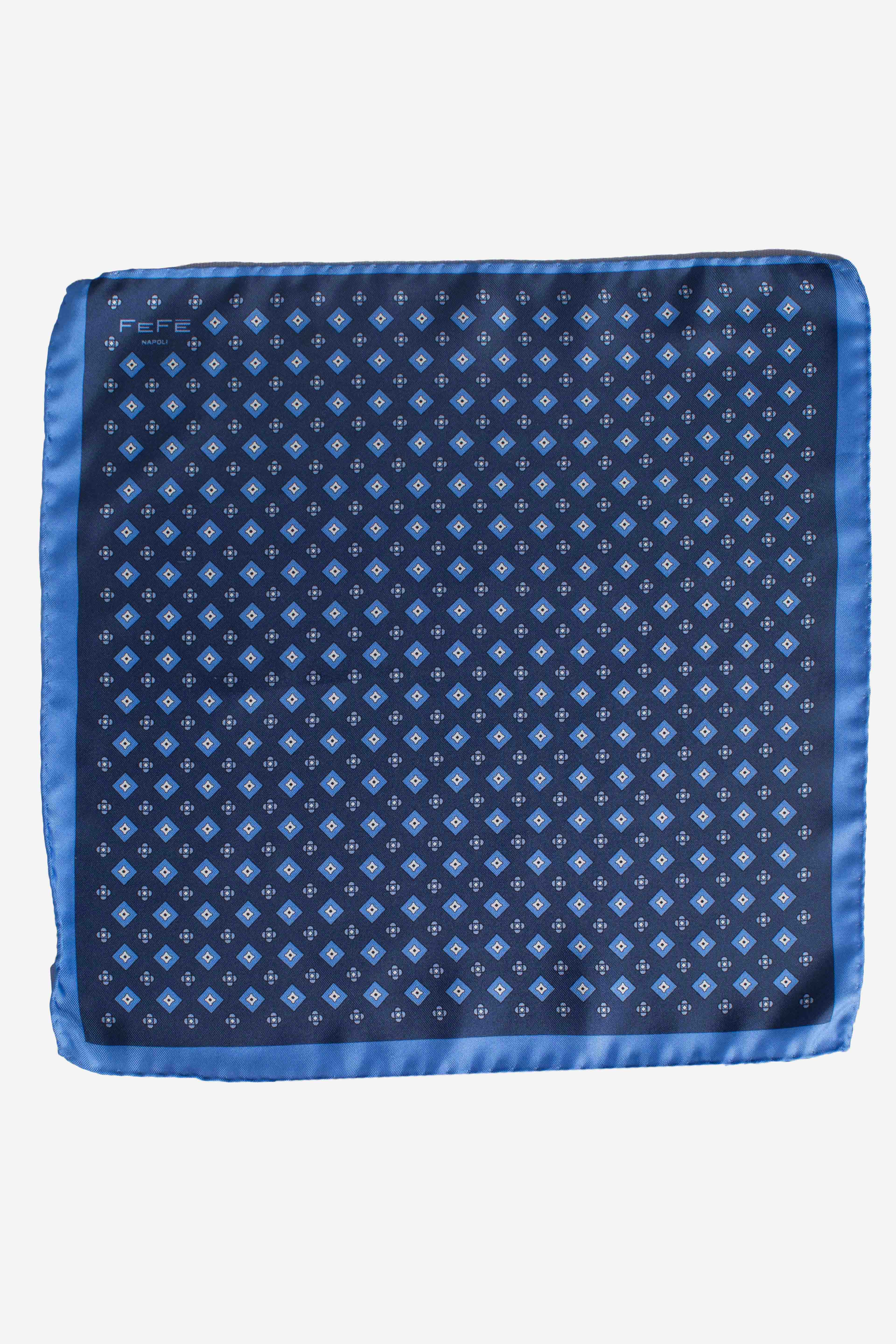 Pochette in seta rombi blu