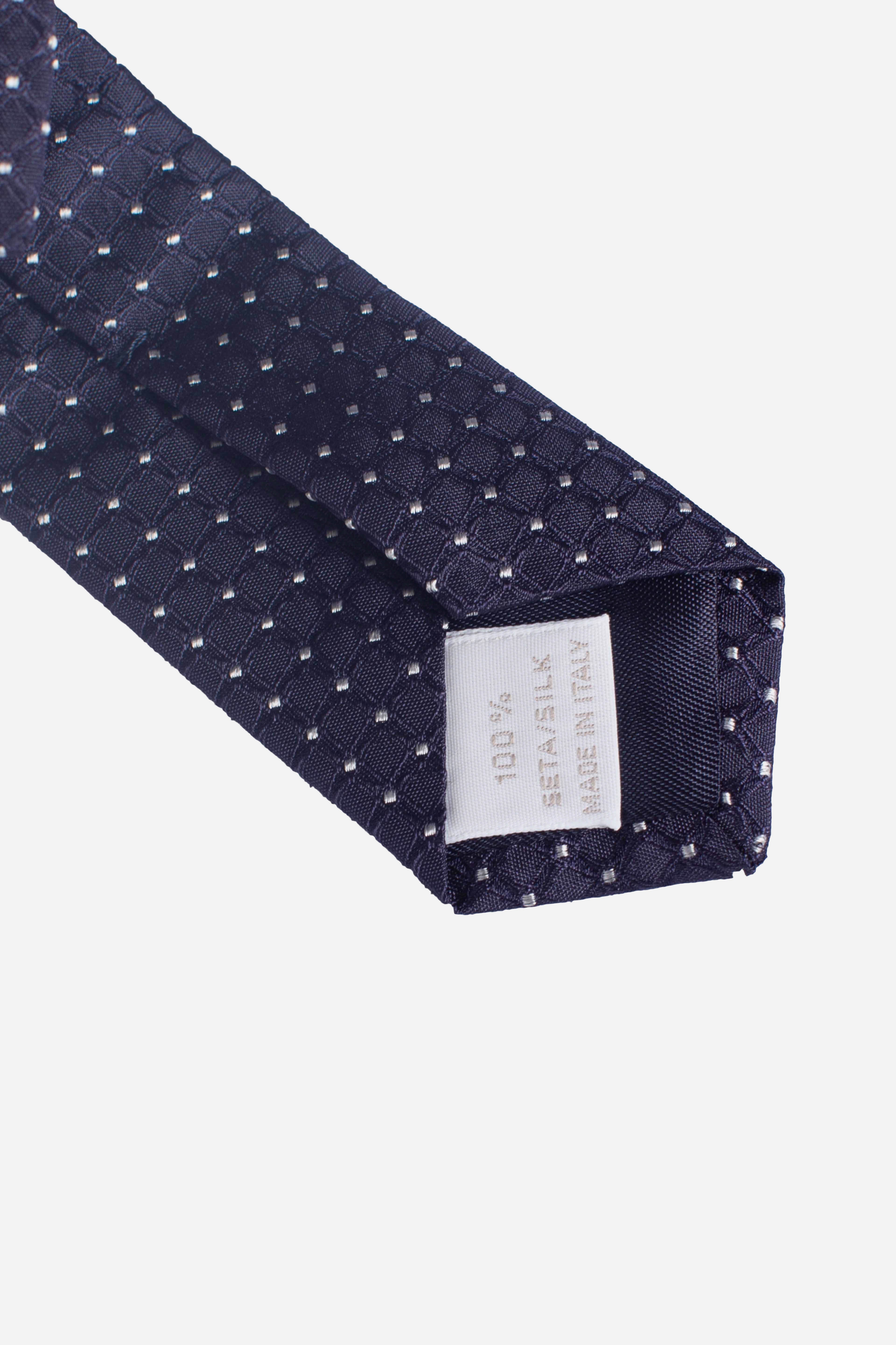 Cravatta in seta in micro fantasia blu navy