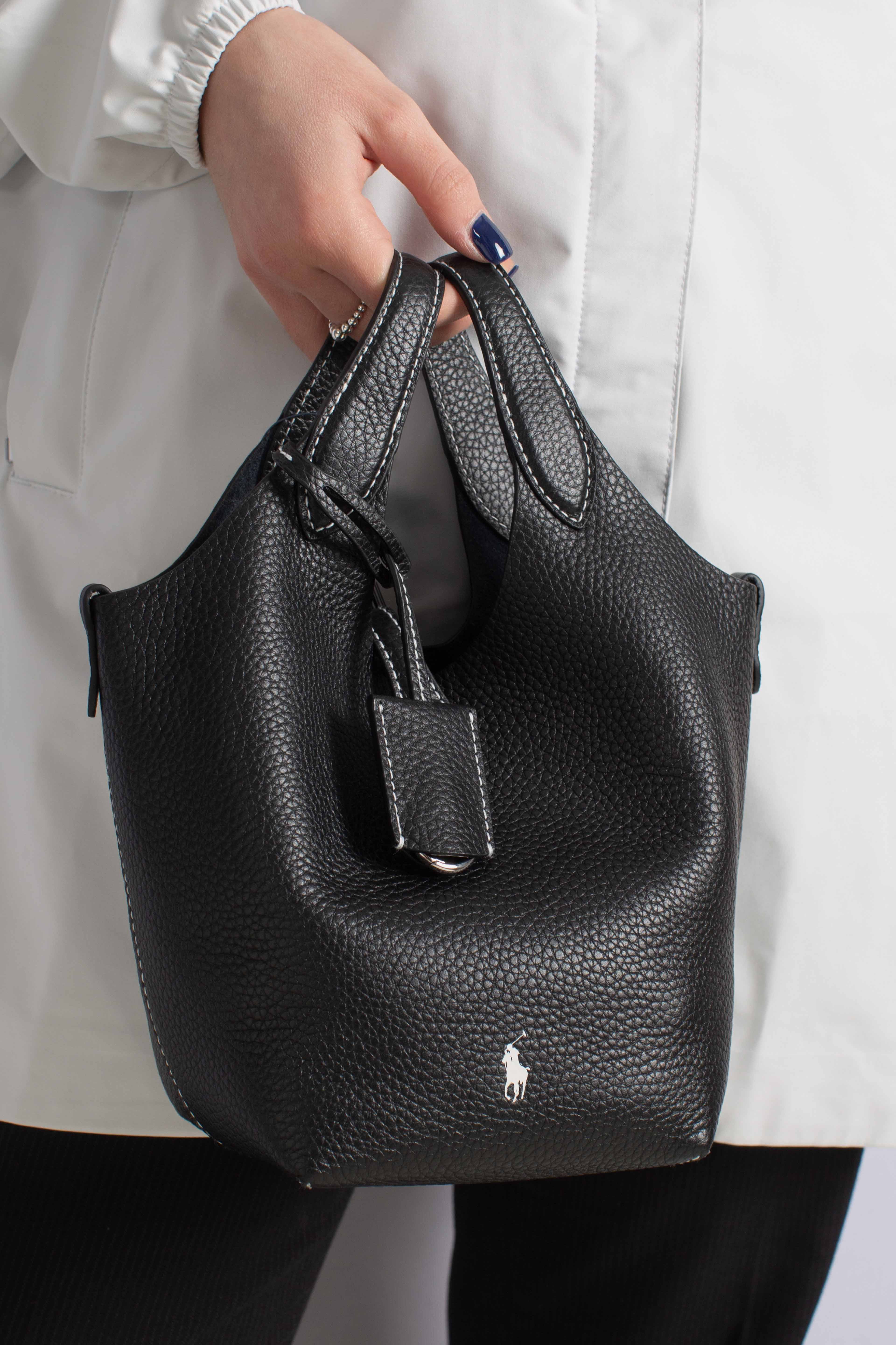 Borsa Tote Polo Play piccola in pelle black
