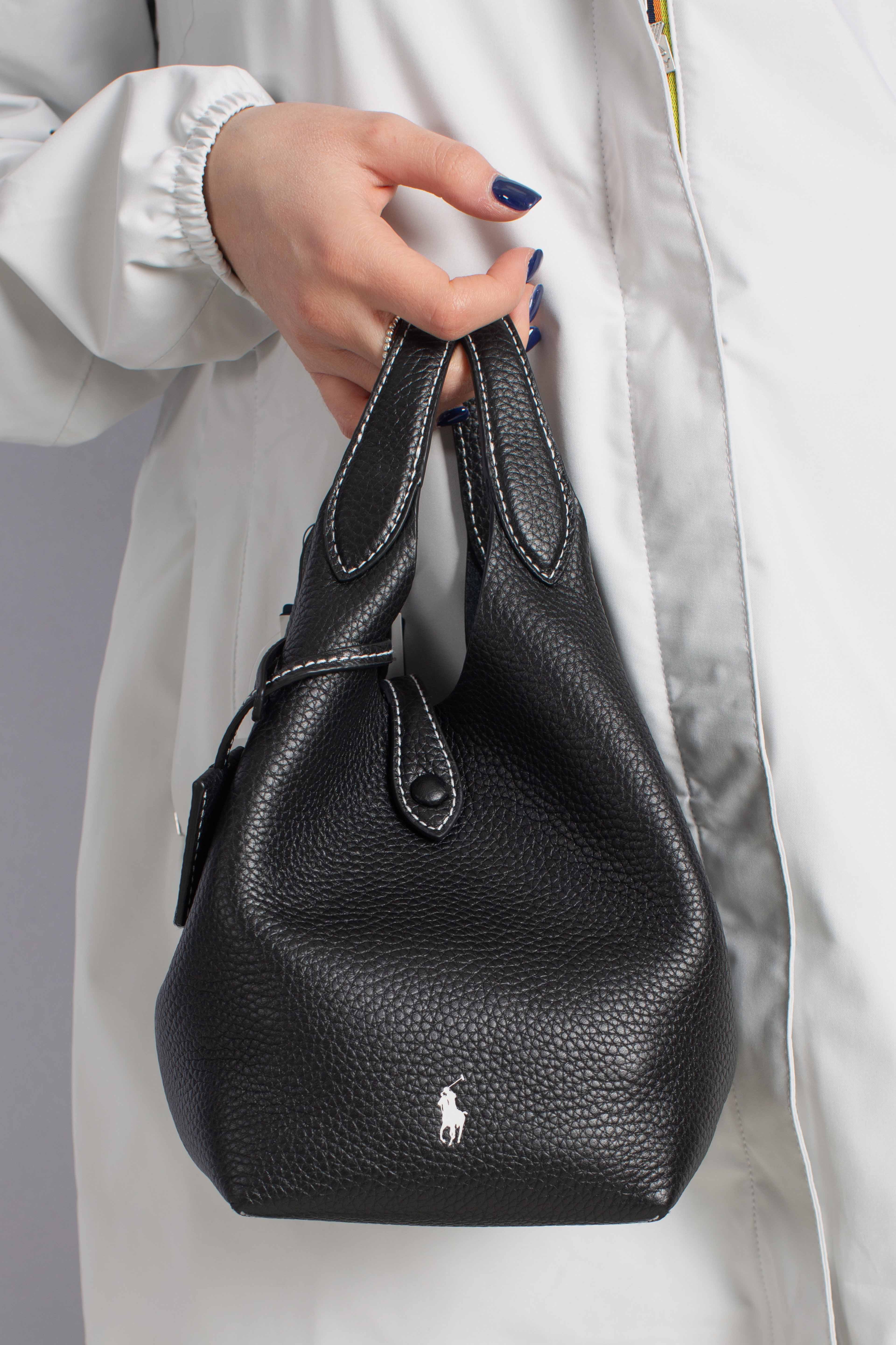 Borsa Tote Polo Play piccola in pelle black