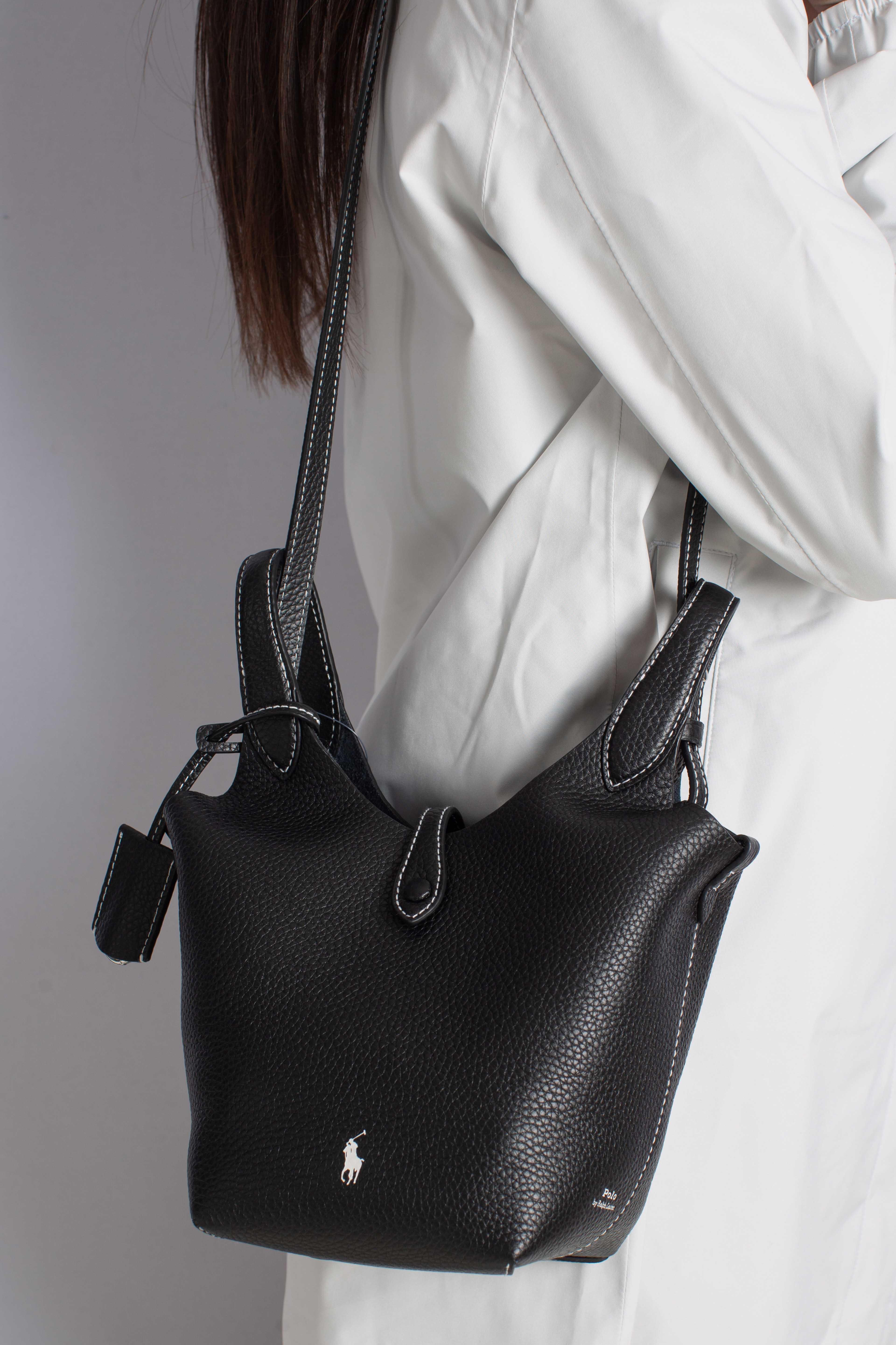 Borsa Tote Polo Play piccola in pelle black