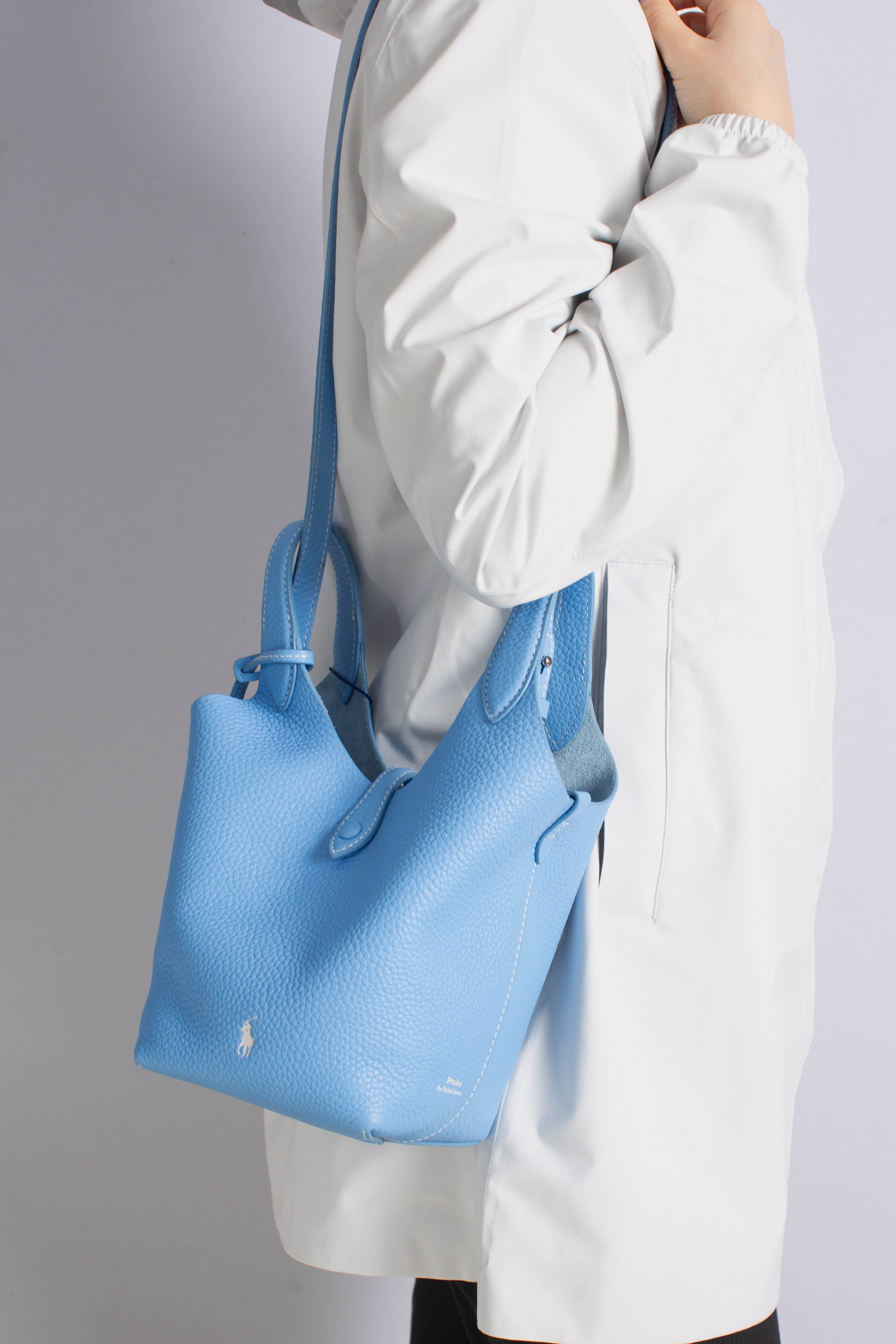 Borsa Tote Polo Play piccola in pelle blue