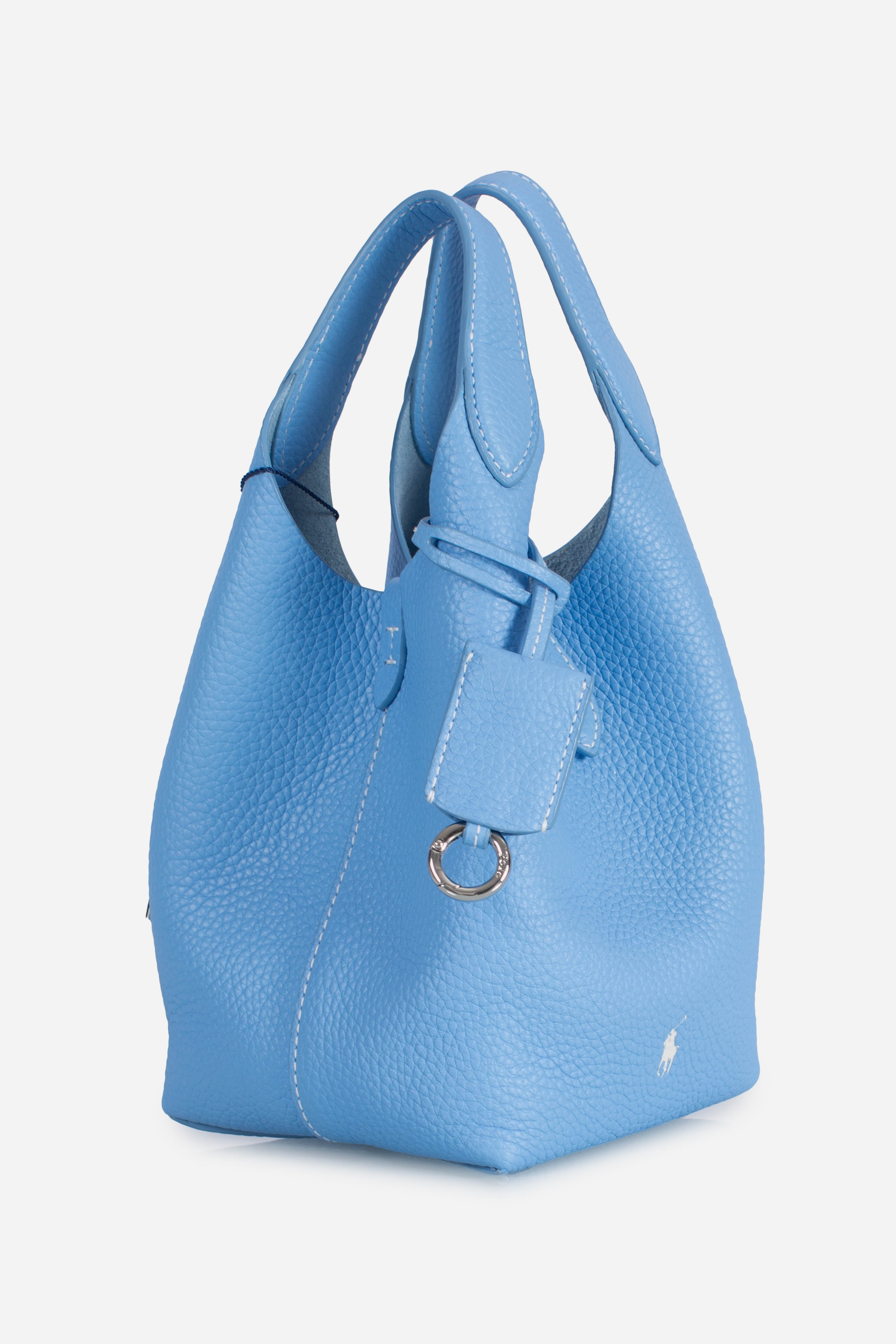 Borsa Tote Polo Play piccola in pelle blue