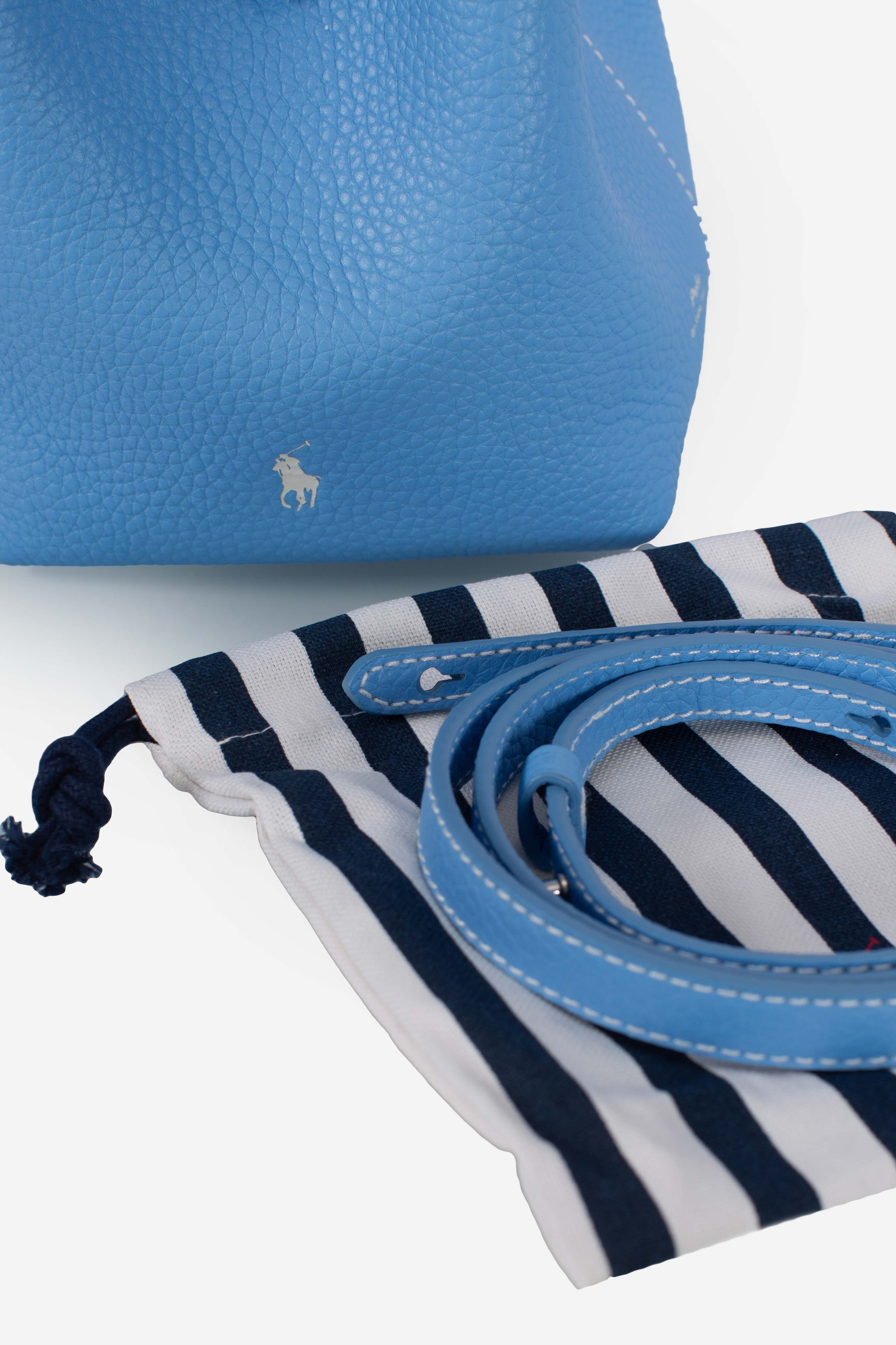 Borsa Tote Polo Play piccola in pelle blue