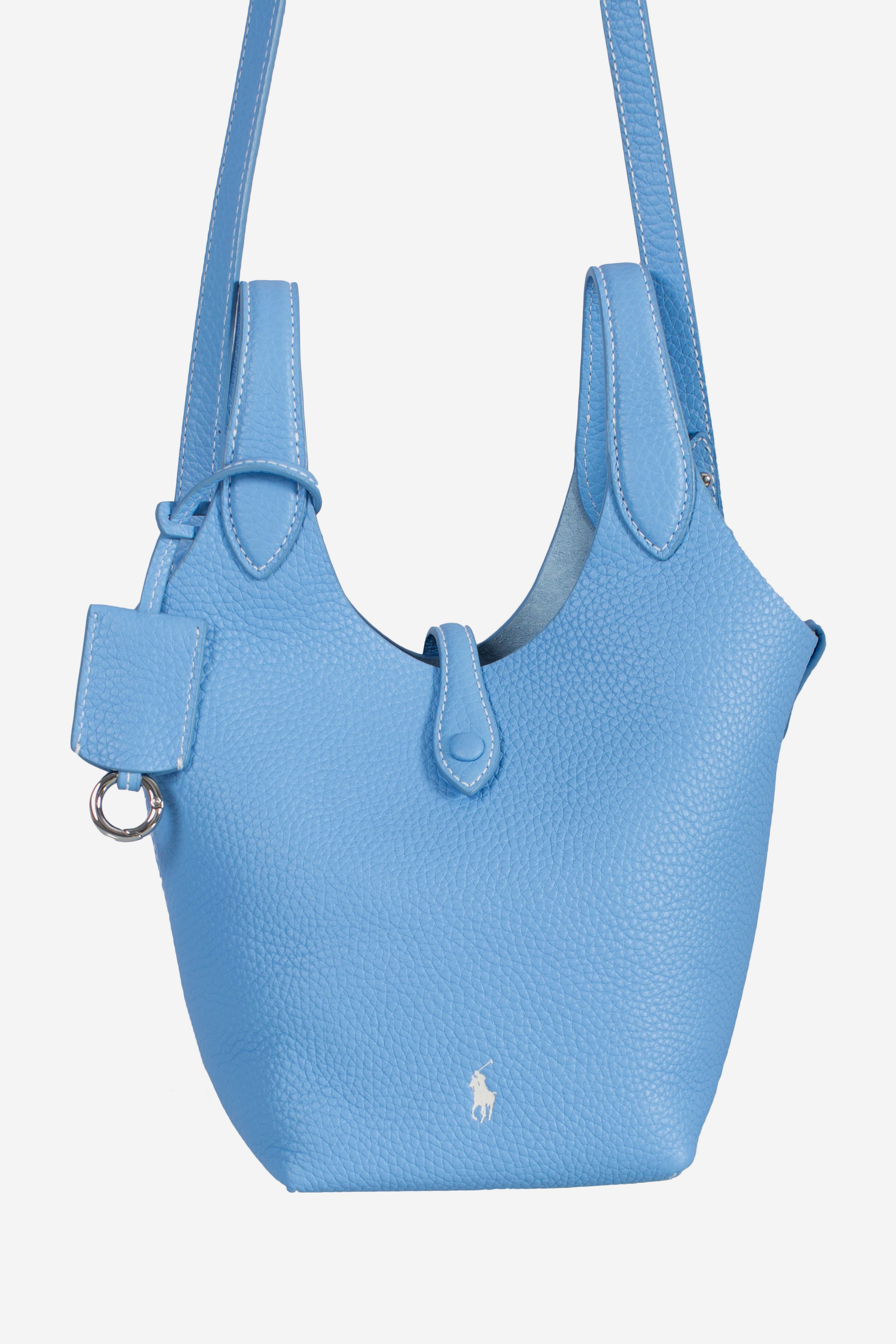 Borsa Tote Polo Play piccola in pelle blue