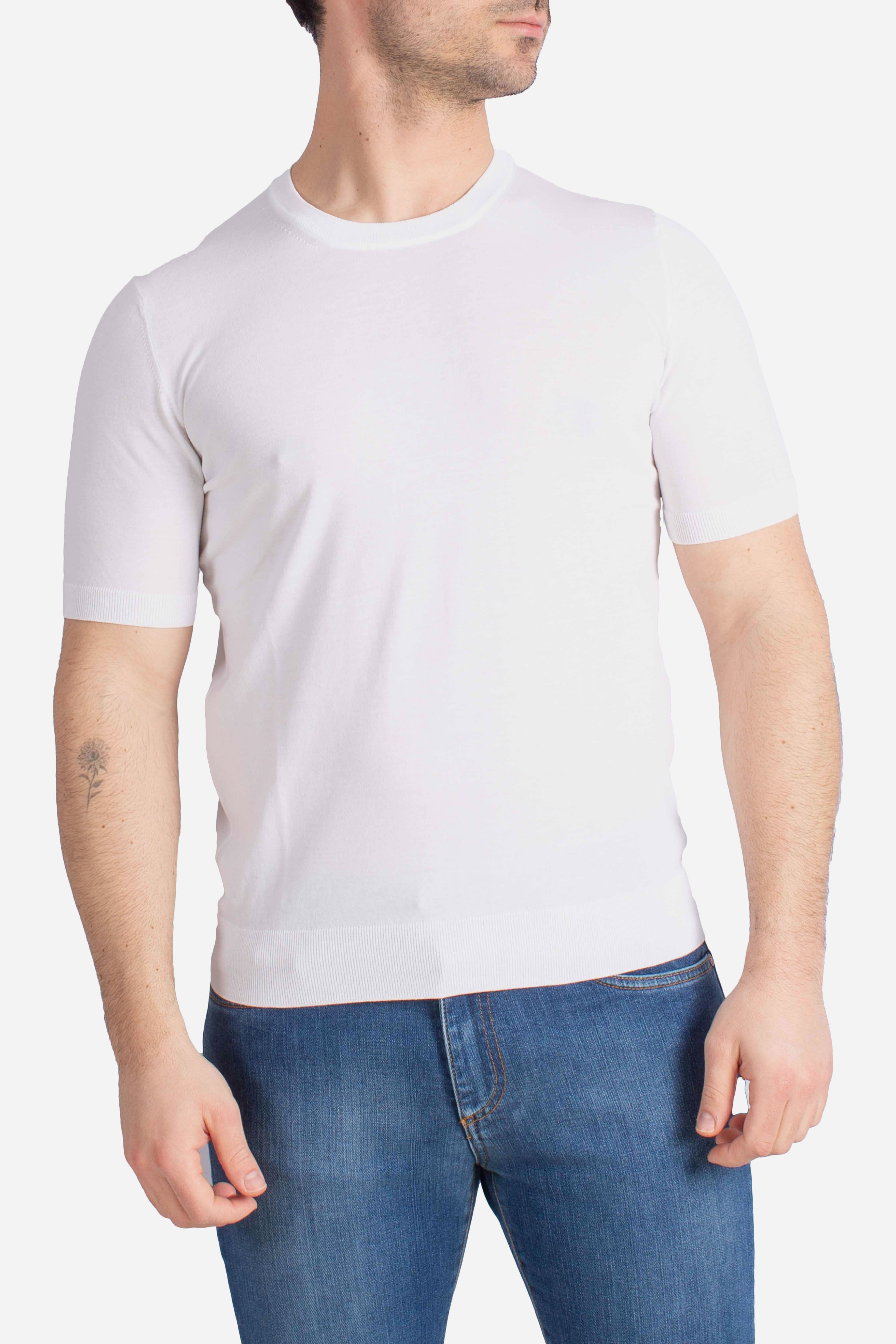 Maglia girocollo in cotone extra-fine bianca