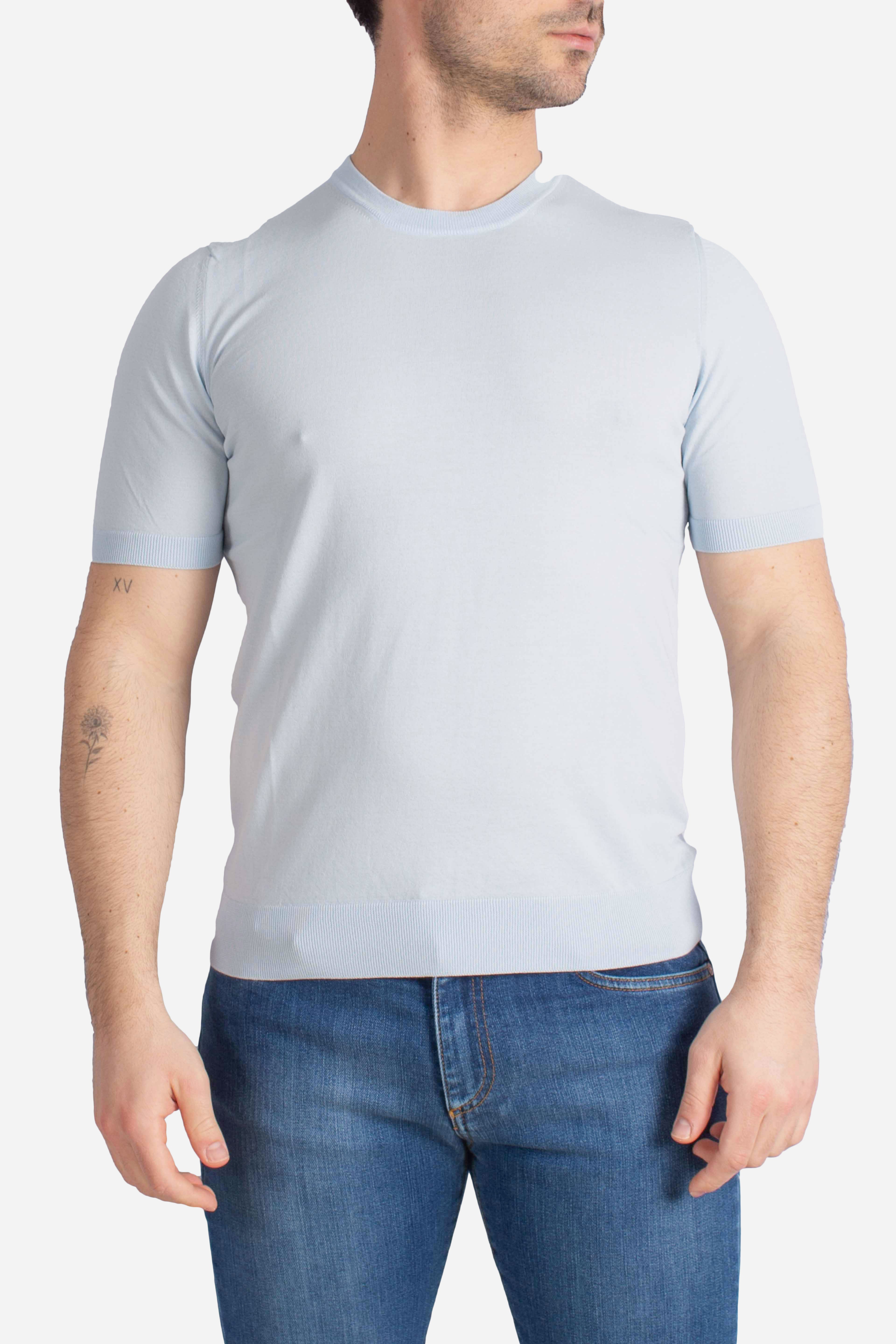 Maglia girocollo in cotone extra-fine celeste