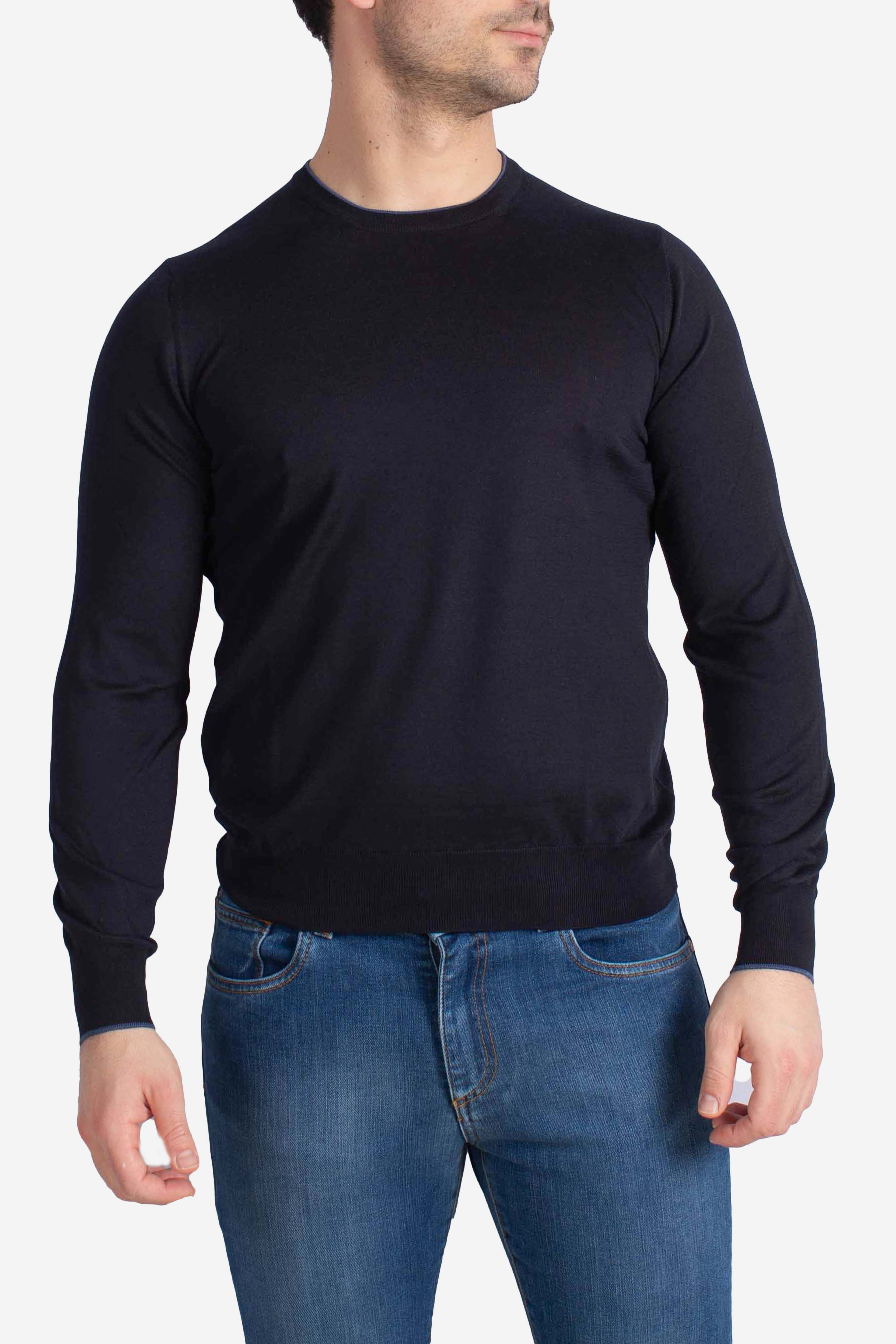 Maglia girocollo in seta e cotone blu