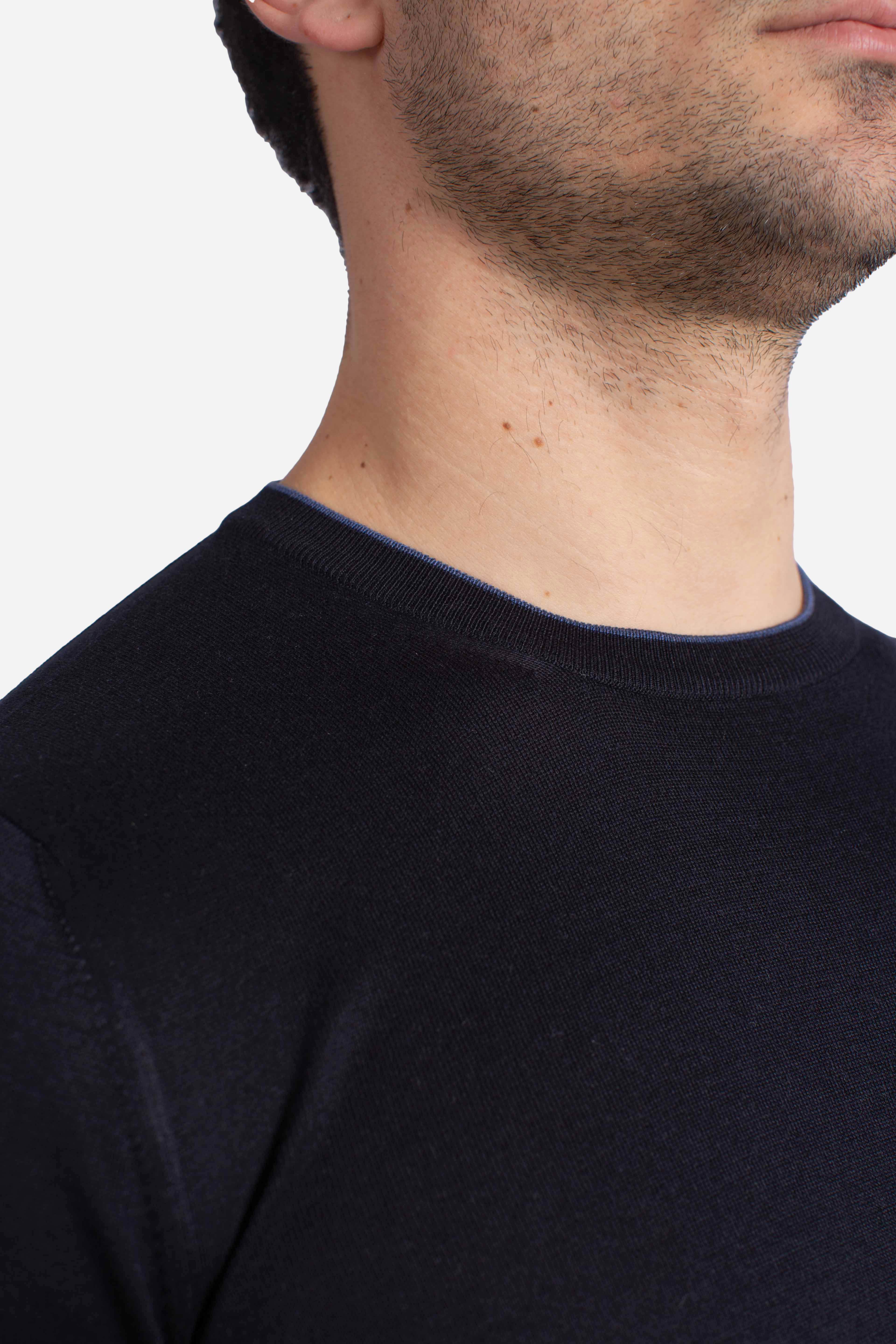 Maglia girocollo in seta e cotone blu