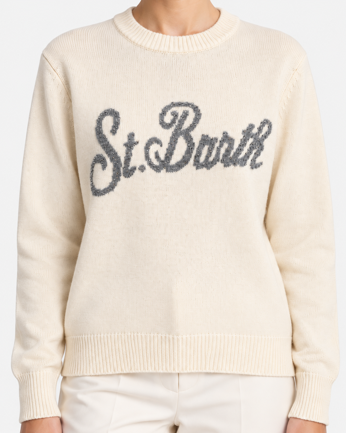 MC2 Saint Barth Maglia Donna New Queen Panna con Logo Strass