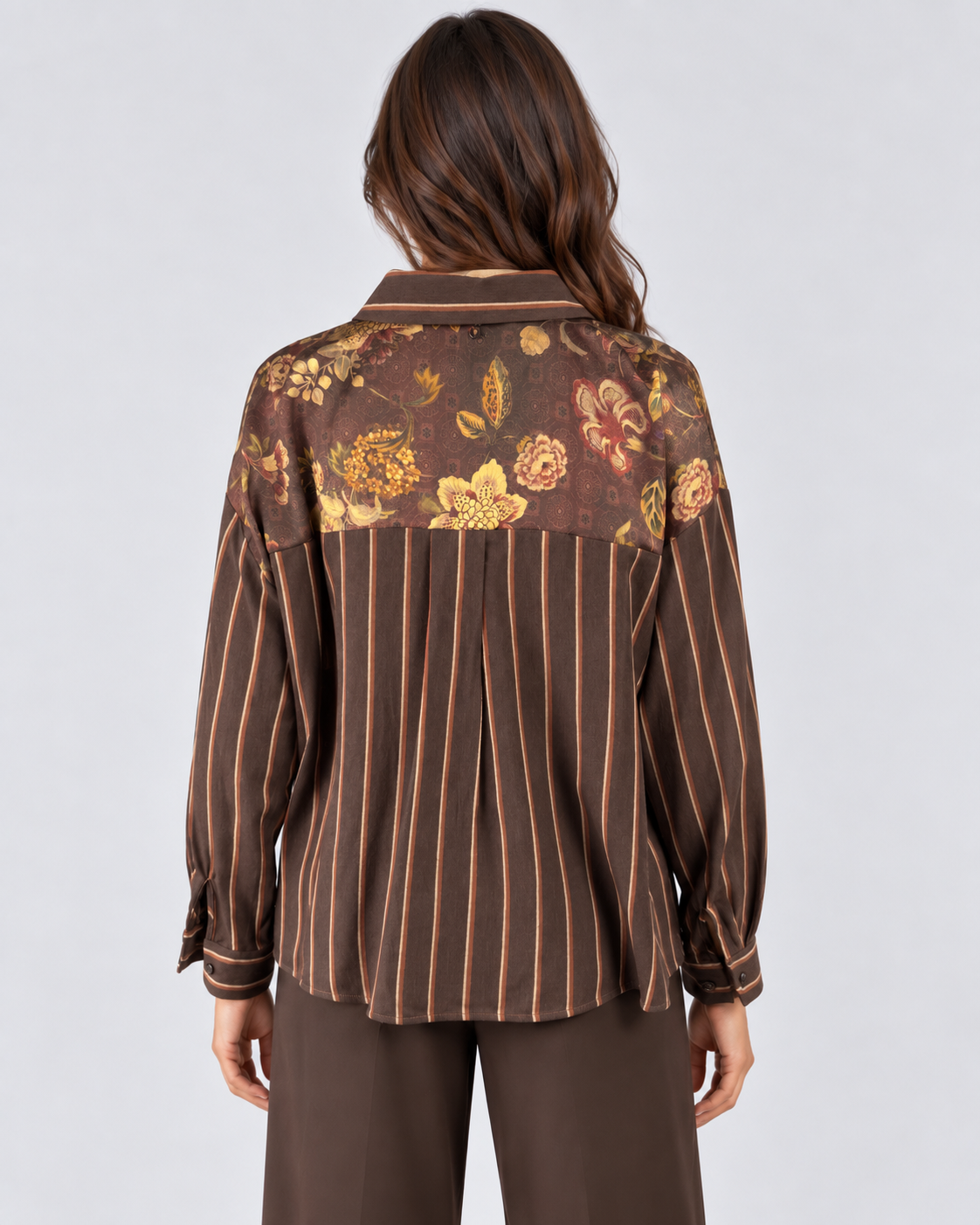 Dixie Camicia Donna Fantasia Floreale e Righe Brown