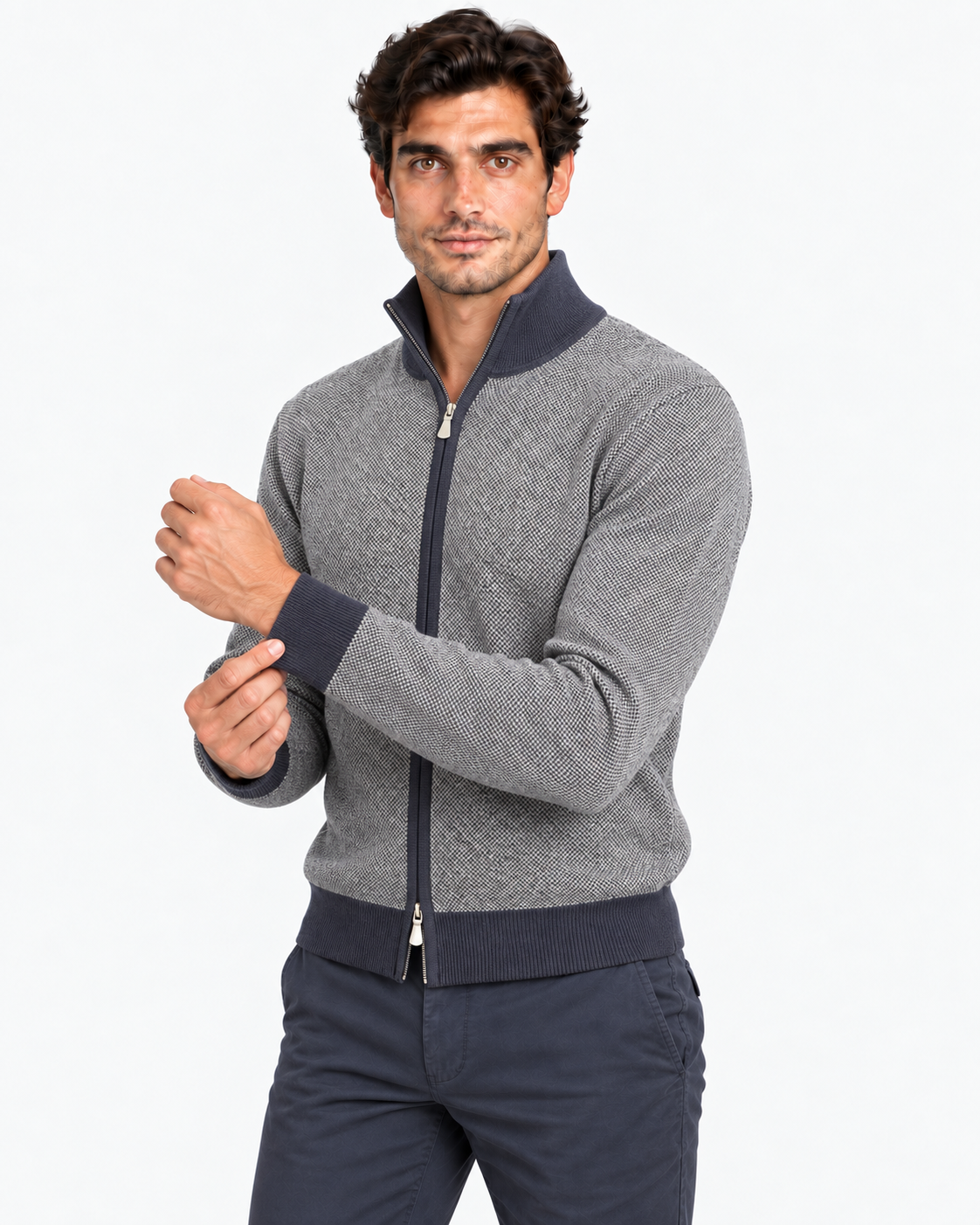 Gran Sasso Cardigan uomo in lana vergine grigio