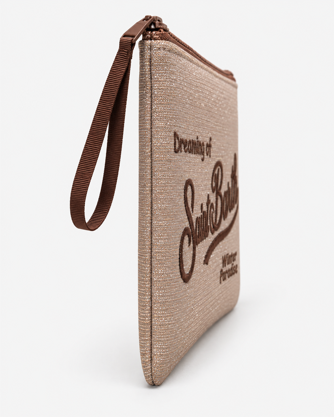 MC2 Saint Barth Pochette Donna Aline Lurex Beige con Ricamo Marrone