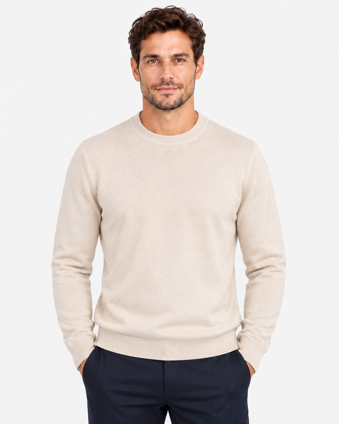 Maglia Girocollo Uomo in Cashmere Beige