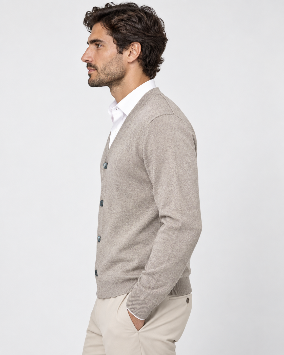 Gran Sasso Cardigan uomo in lana tortora
