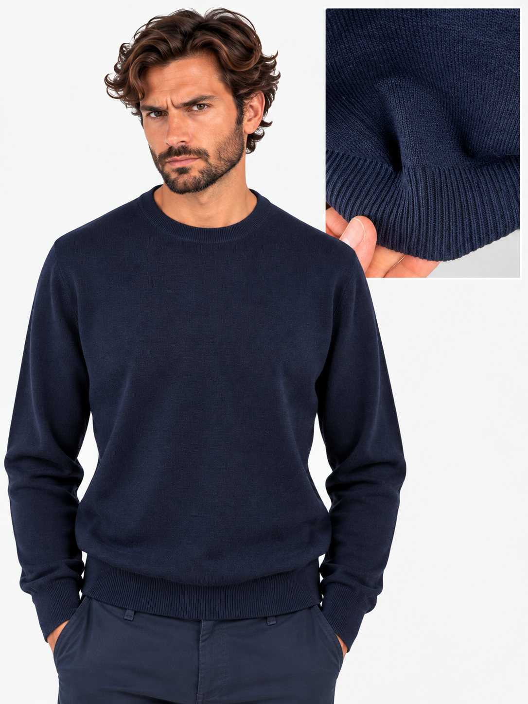 Gran Sasso Girocollo uomo in cashmere blu