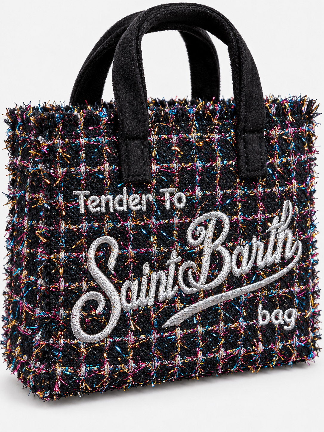 MC2 Saint Barth Phone Bag Donna Tweed Shiny Nero Multicolore