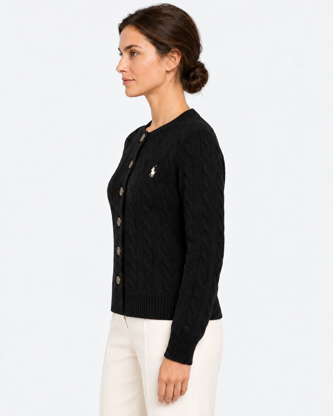 Cardigan a trecce in lana e cashmere black