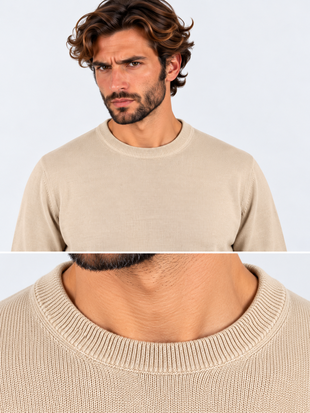 Gran Sasso Girocollo uomo in lana vergine beige