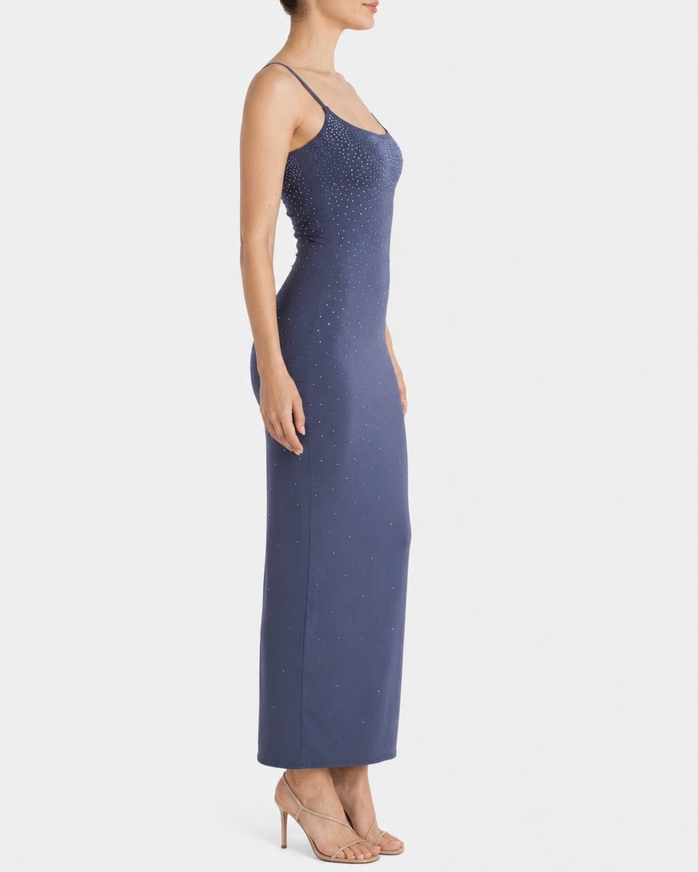Abito lungo Evy blu con strass effetto degradé